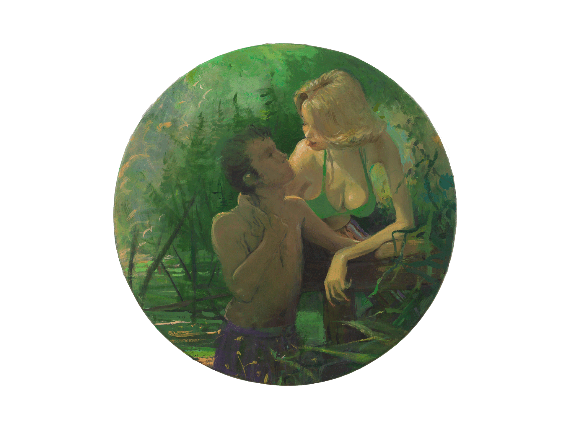 A painting by Lisa Yuskavage, titled Just the Tip, dated 2018.