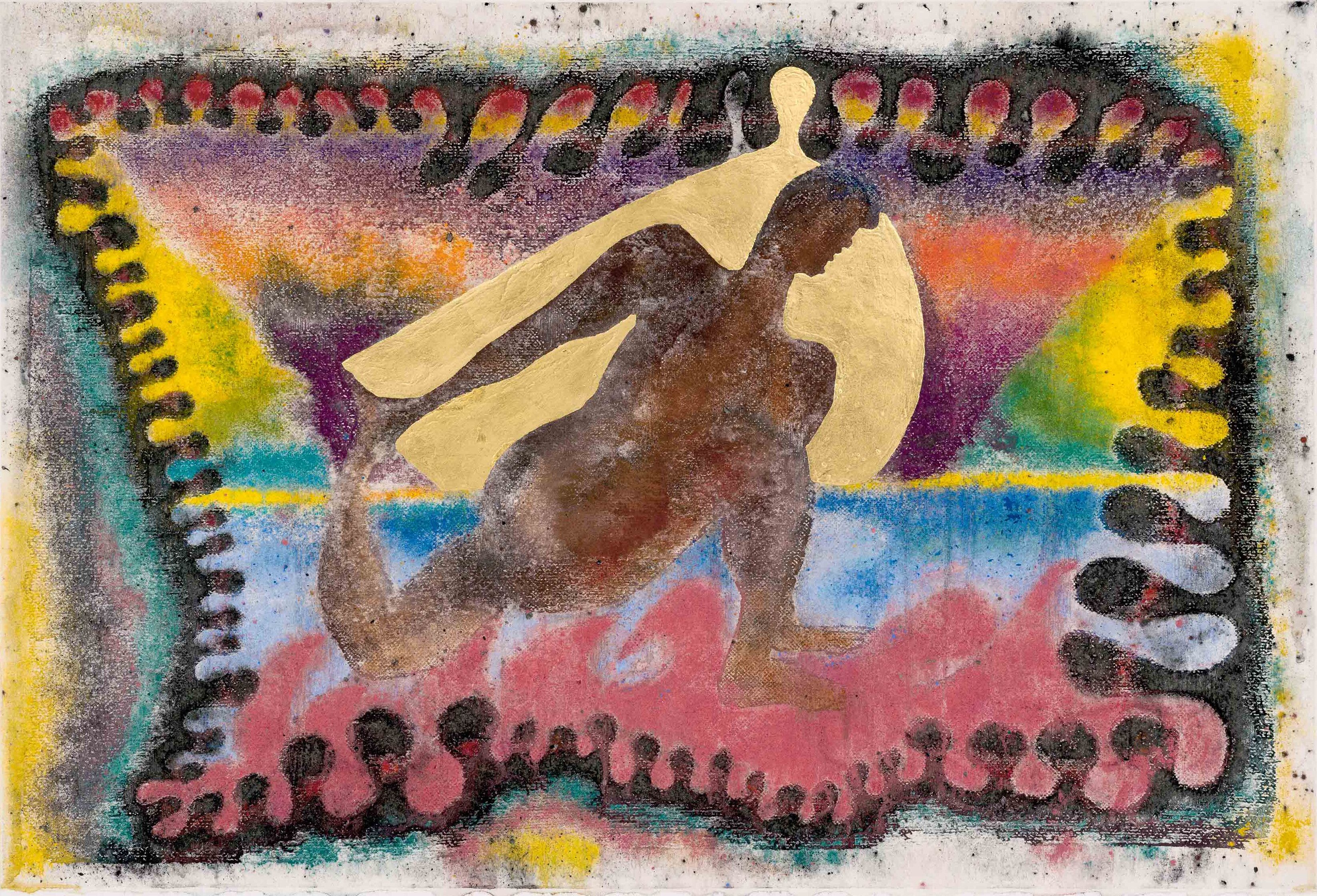 A detail from the painting by Chris Ofili titled Archer's sunset, dated 2021