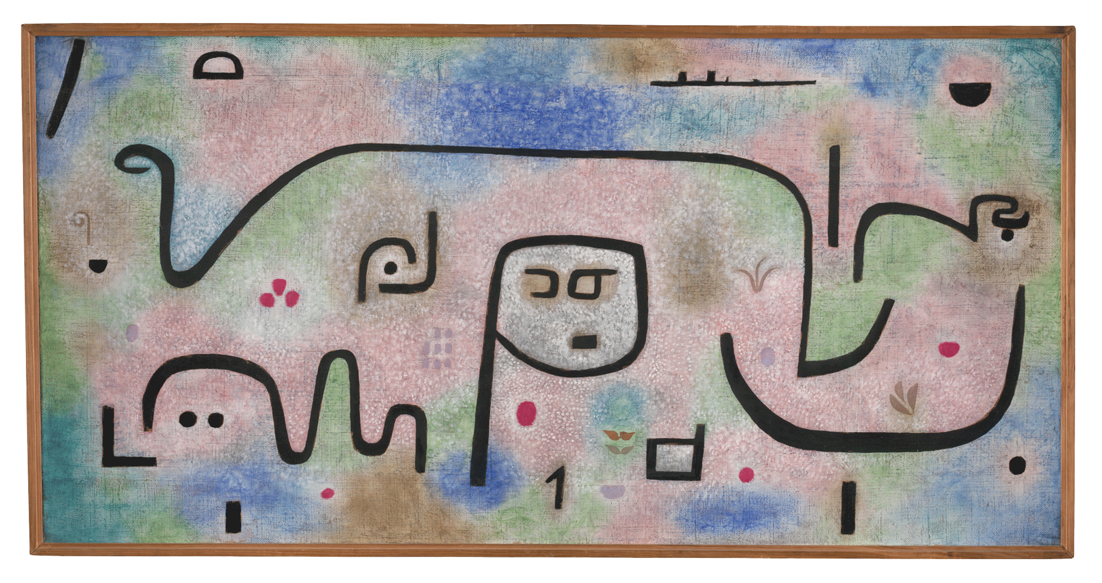 A media work on burlap in original frame by Paul Klee, titled Insula dulcamara, 1938, 481 ‚ÄãInsula Dulcamara, 1938, 481, dated 1938.