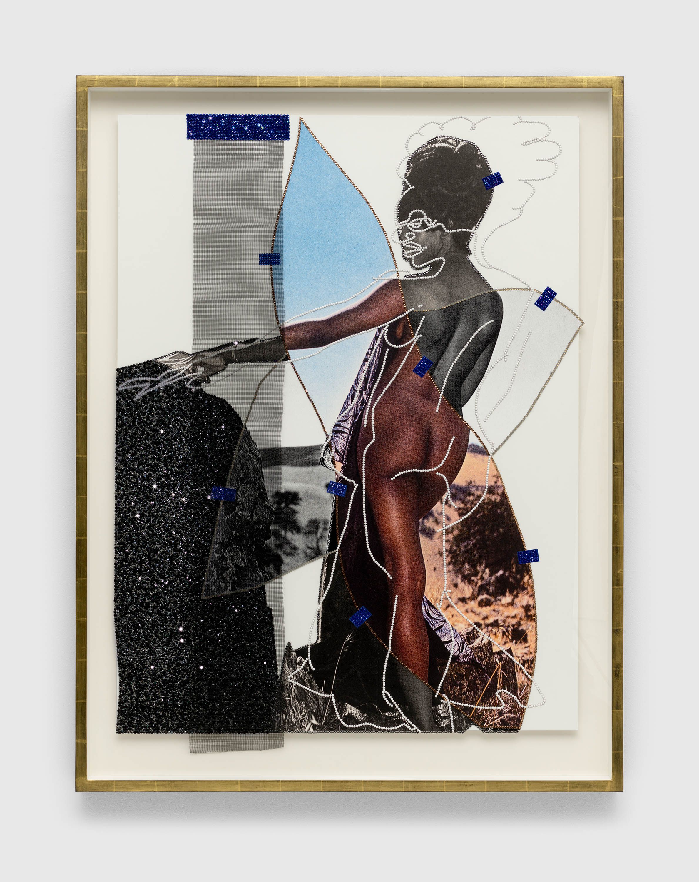 A mixed media artwork by Mickalene Thomas, titled Jet Blue #46, dated 2022.