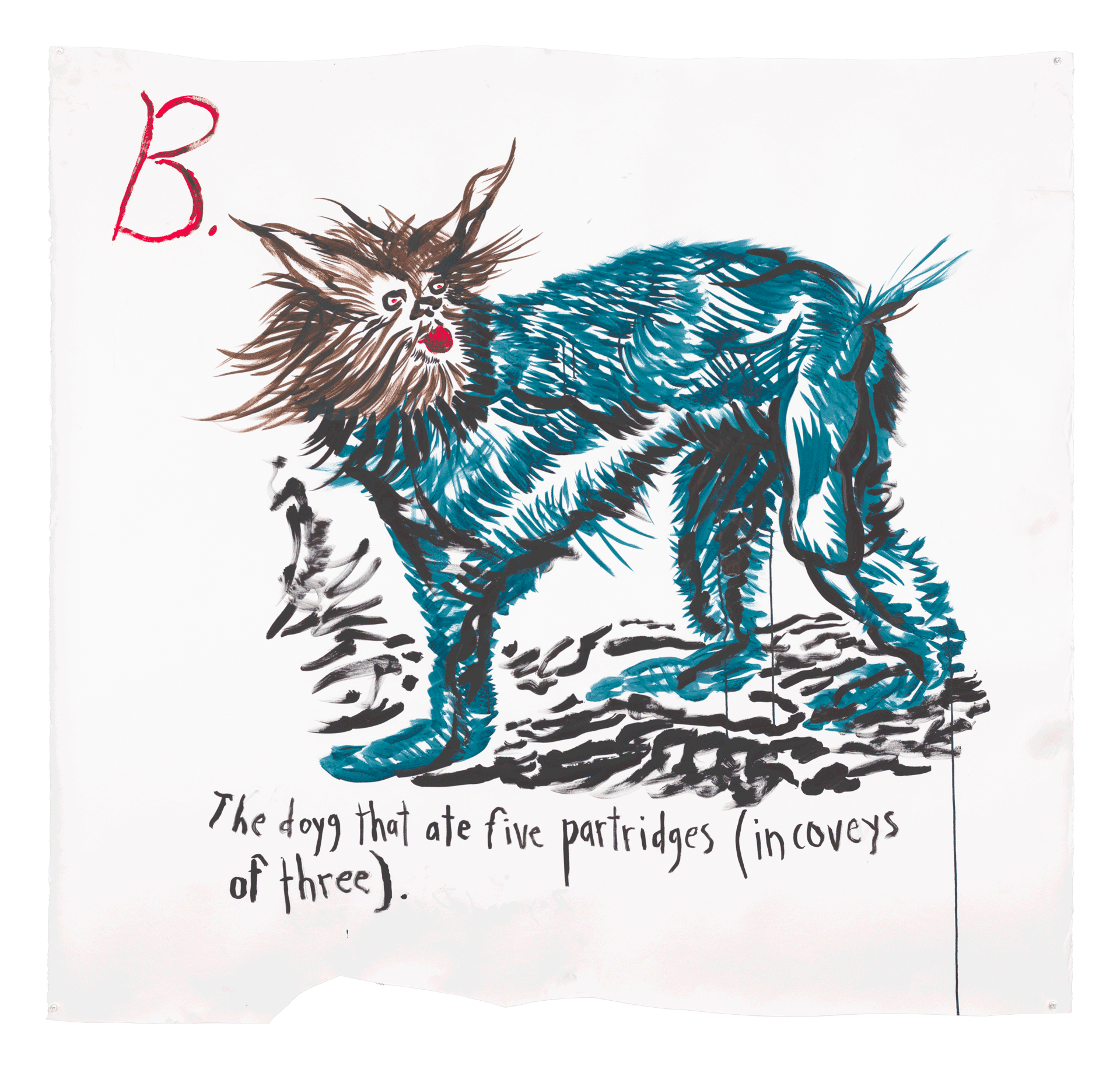 A work on paper by Raymond Pettibon titled No Title (B. The doyg...) dated 2019