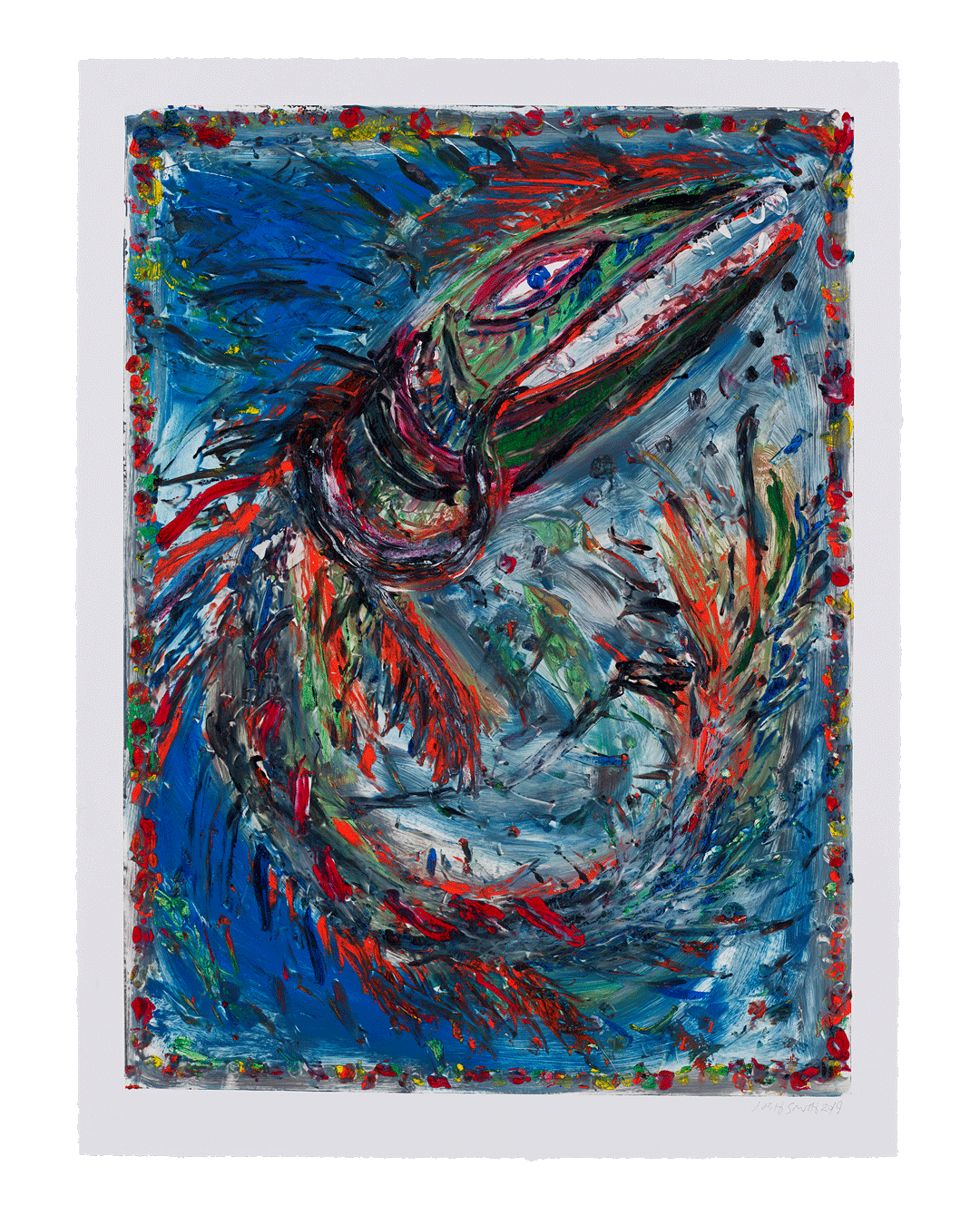 A print by Josh Smith, titled Fish, dated 2019