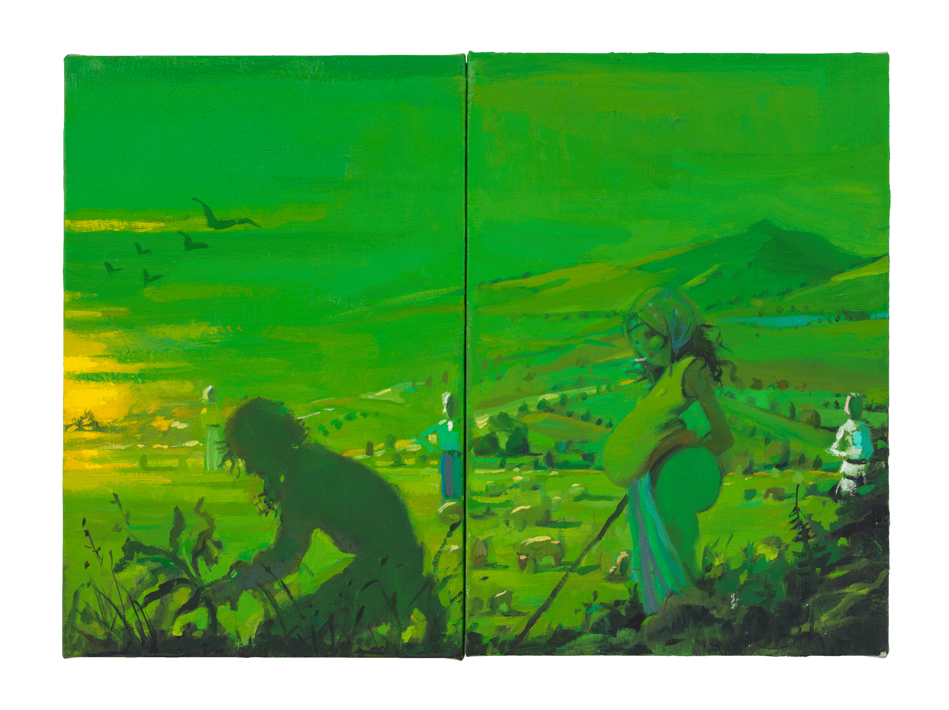 A painting by Lisa Yuskavage, titled Little Farm, dated 2012.