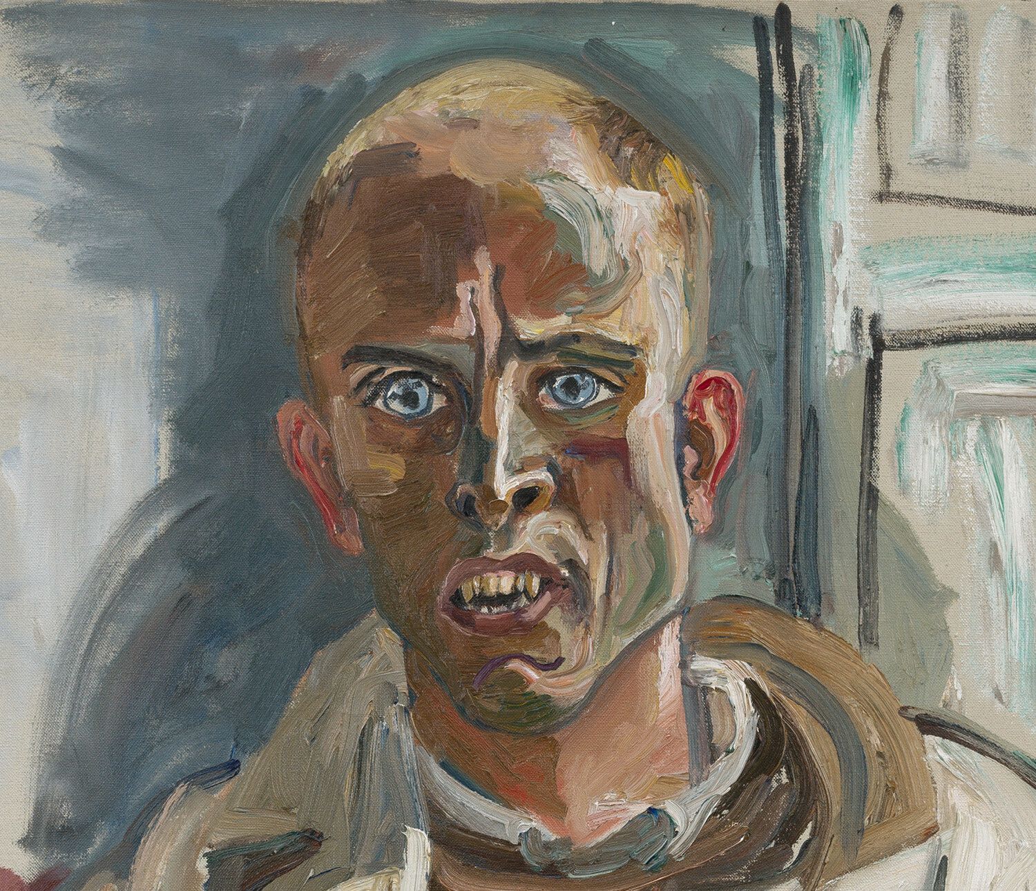 A detail from a painting by Alice Neel titled Randall in Extremis, dated 1960.