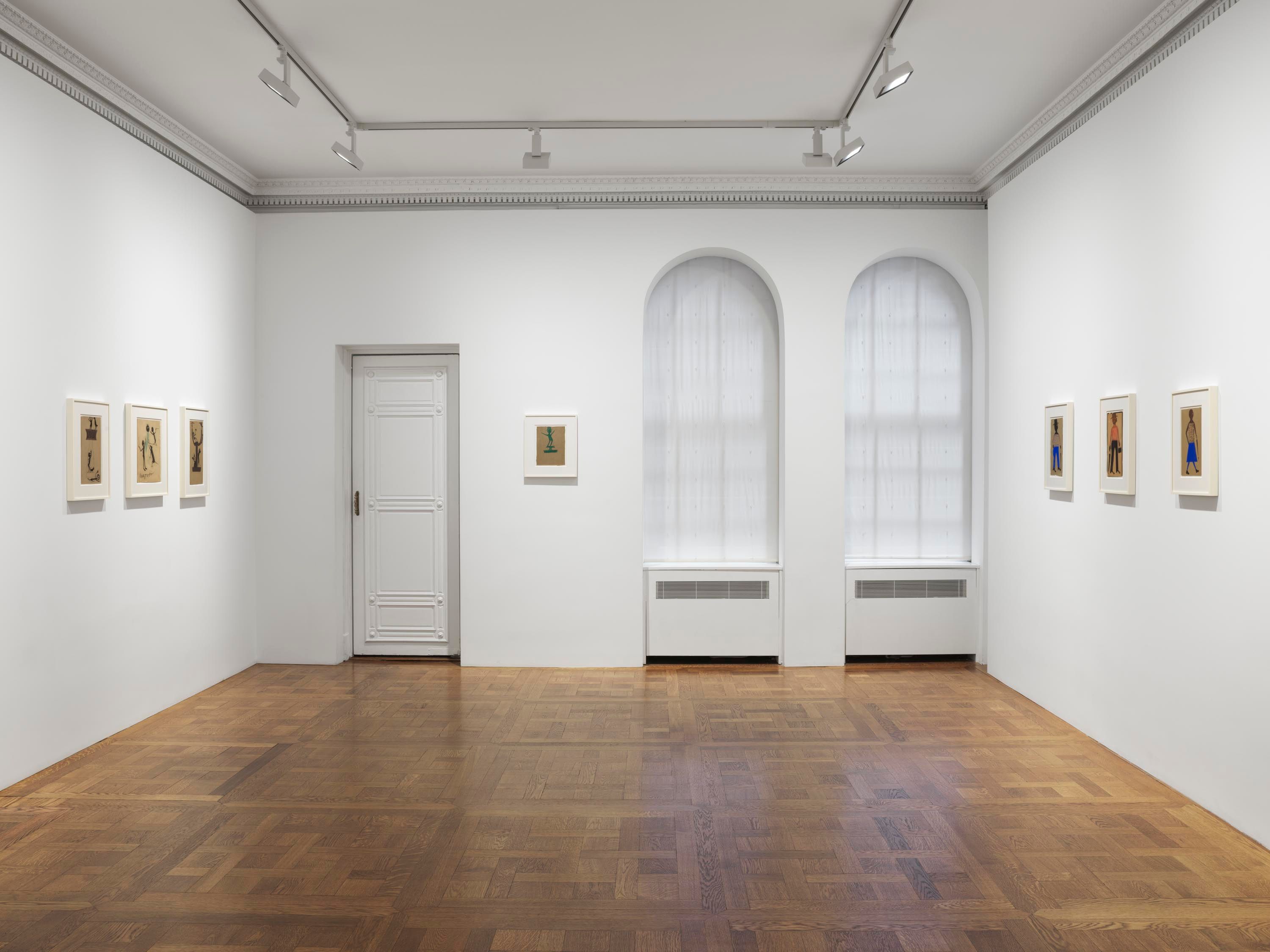 An installation view featuring works by Bill Traylor, dated 2019