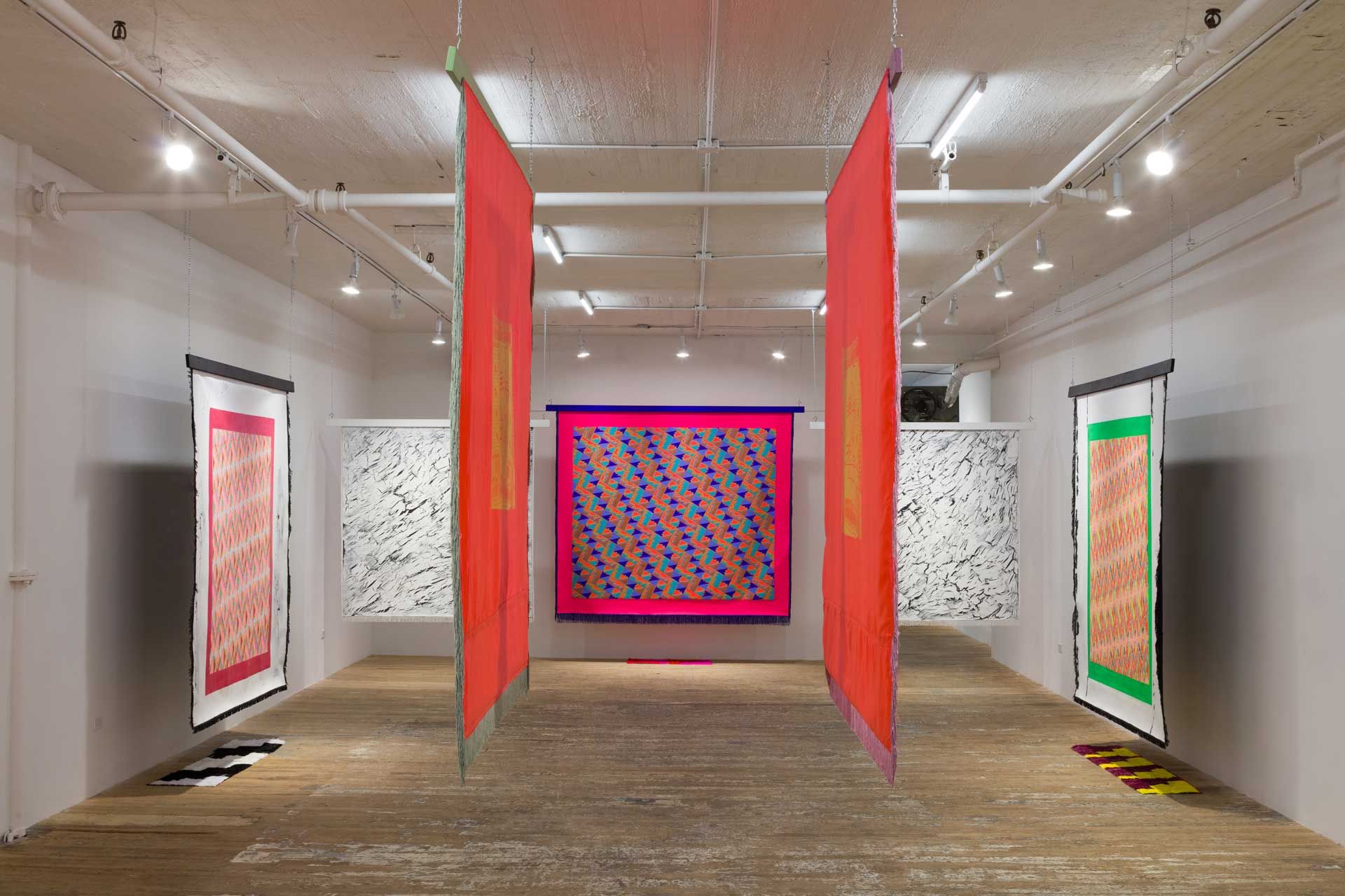 An installation view featuring works by Lisa Alvarado, dated 2017