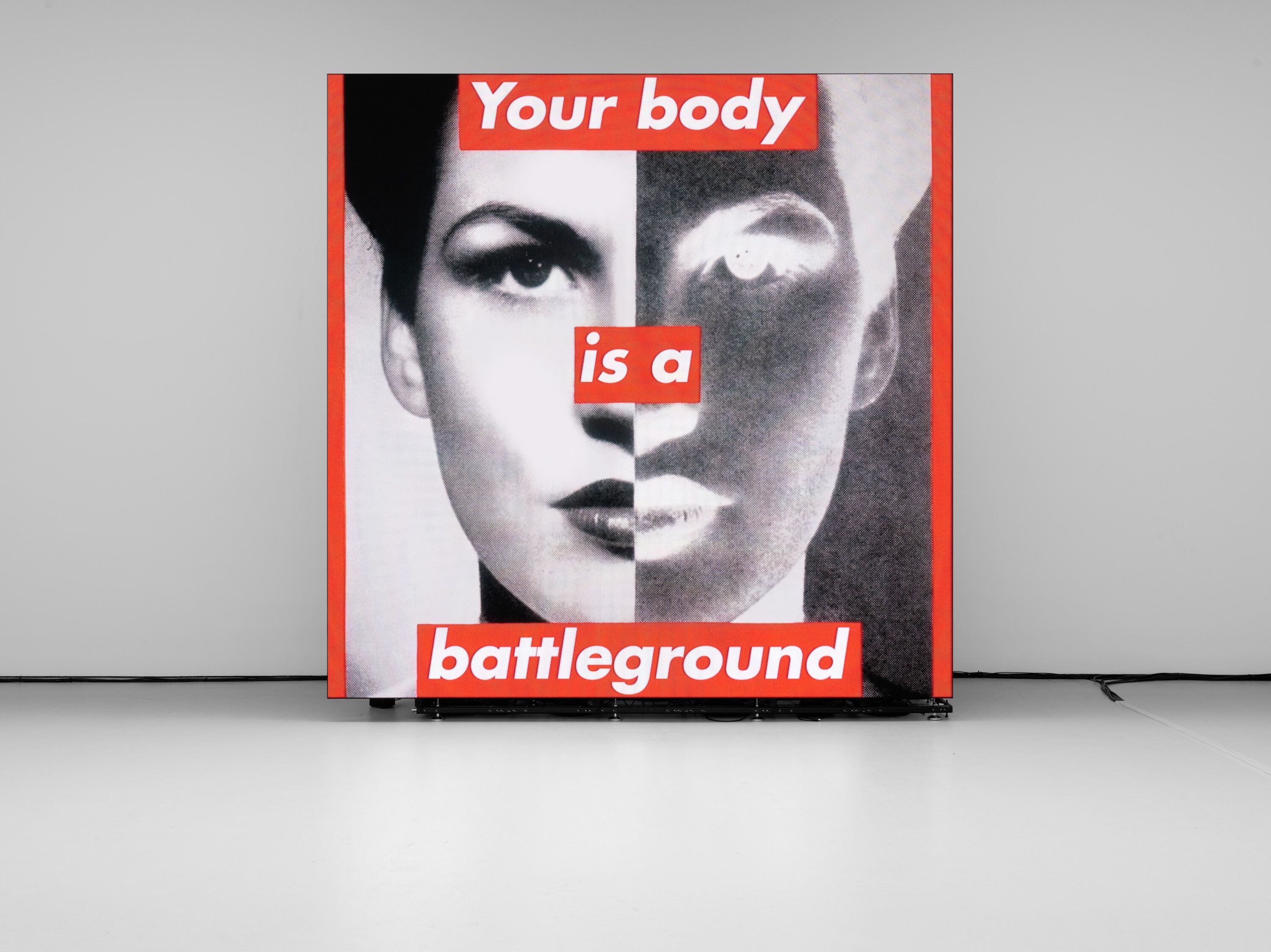 A video by Barbara Kruger, called Untitled (Your body is a battleground), dated in 1989 and 2019.