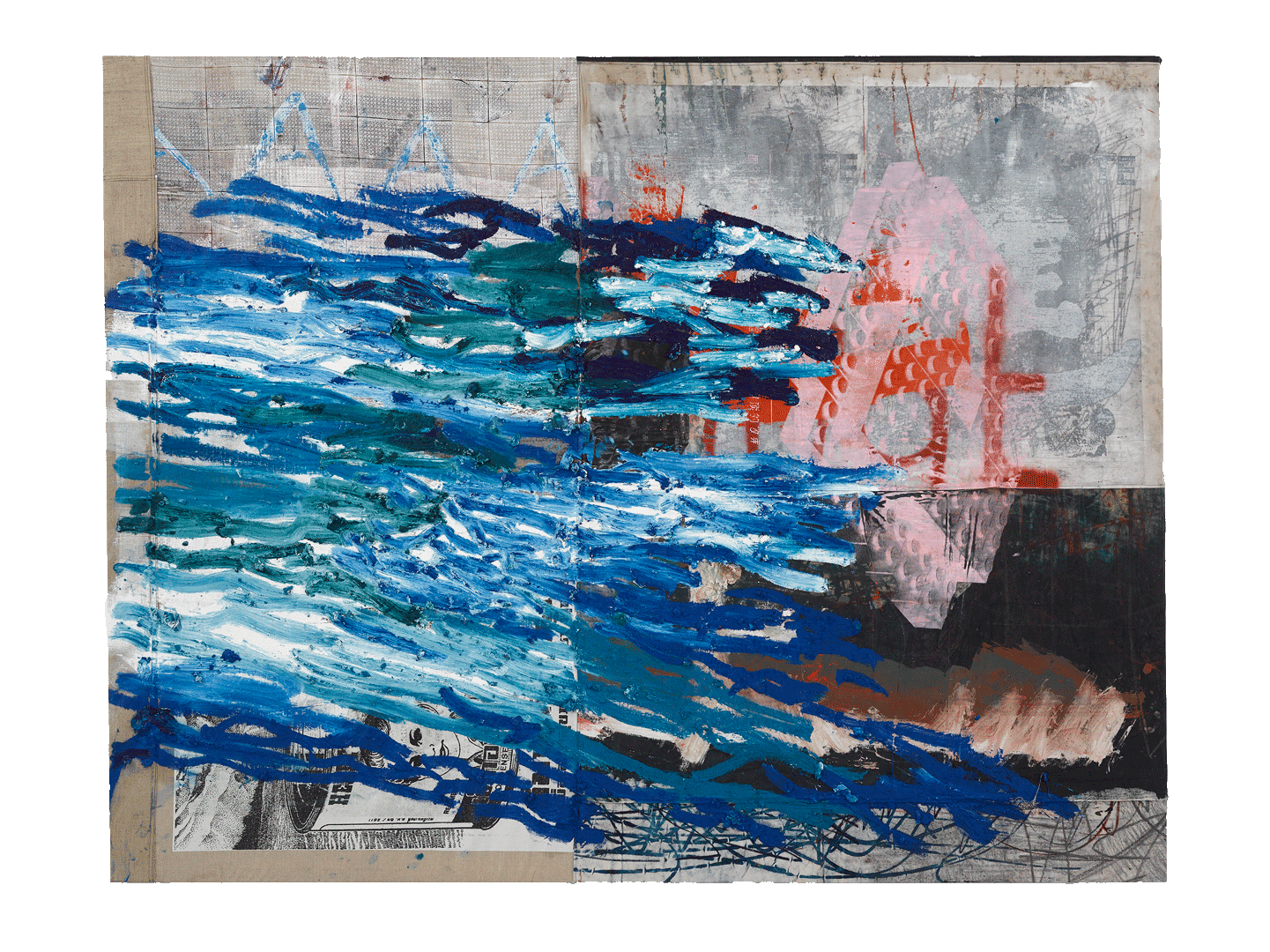 A painting by Oscar Murillo, titled (untitled) surge, dated 2017-2019.