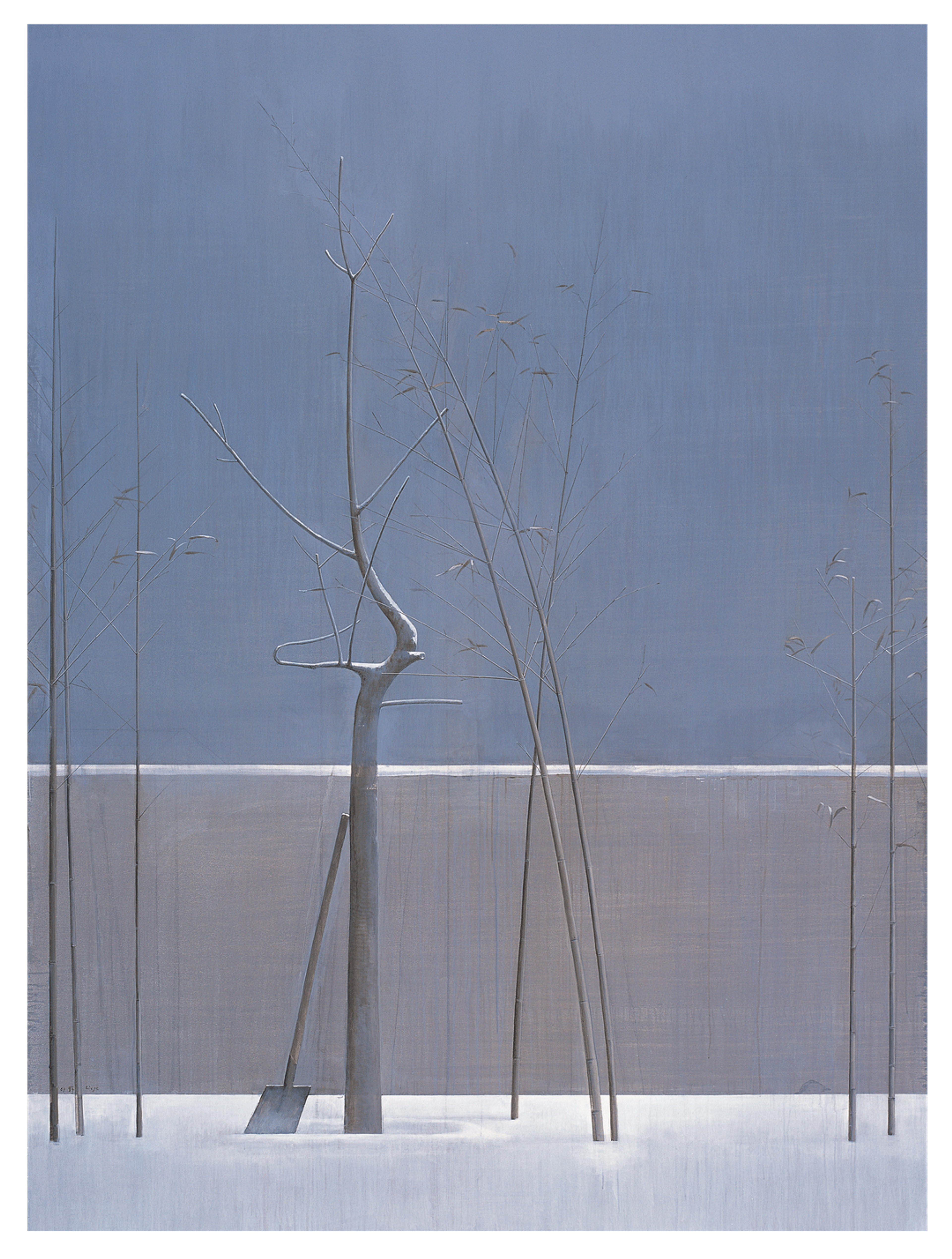 A painting by Liu Ye, titled Composition with Bamboo and Tree, dated 2007.