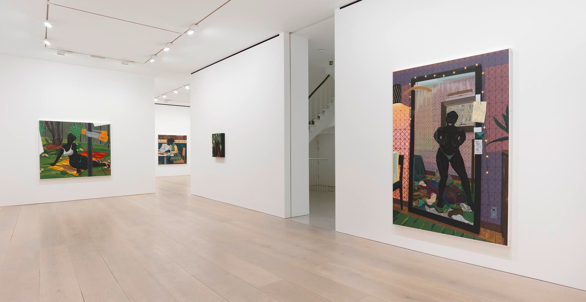 An installation view of the exhibition Kerry James Marshall: Look See, at David Zwirner London, dated 2014.