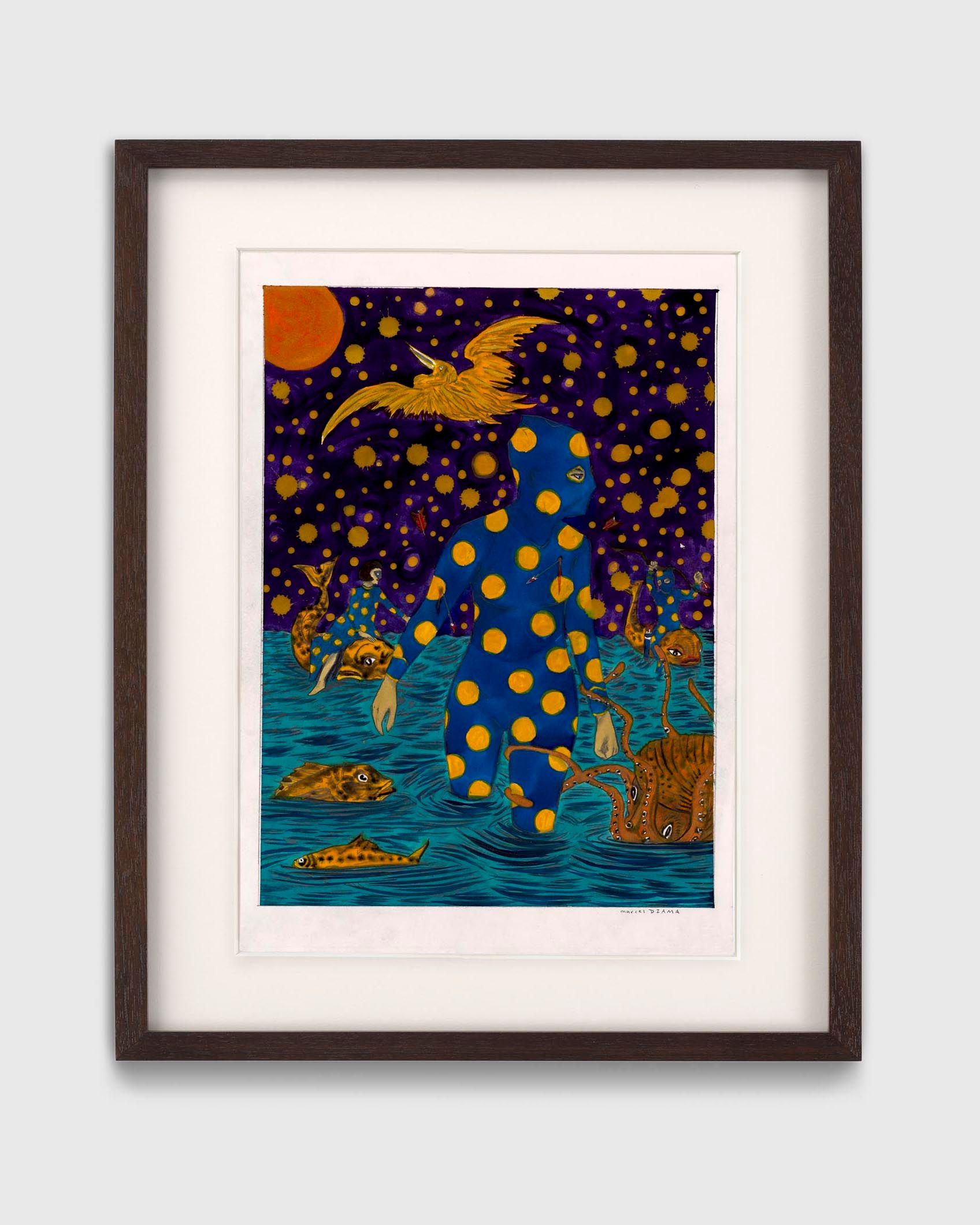 A work on paper by Marcel Dzama, titled The ocean was once my friend, dated 2022.