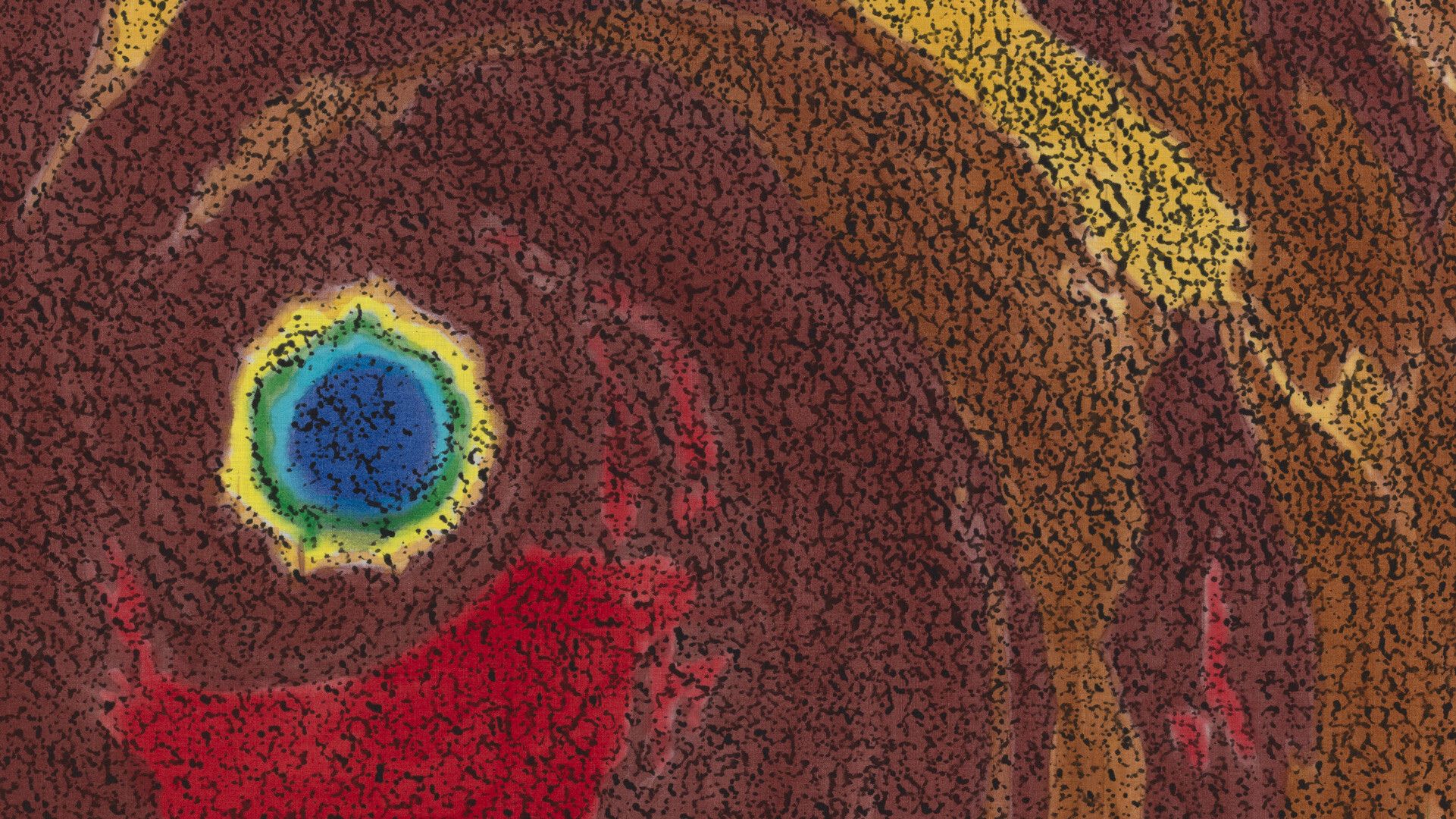 A detail of an oil and alkyd painting on linen by Nate Lowman, titled, Katrina, dated 2020.