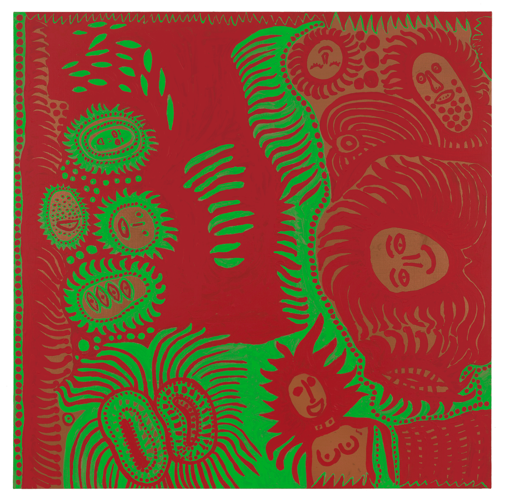 A painting by Yayoi Kusama, titled Girls at Spring, dated 2013.