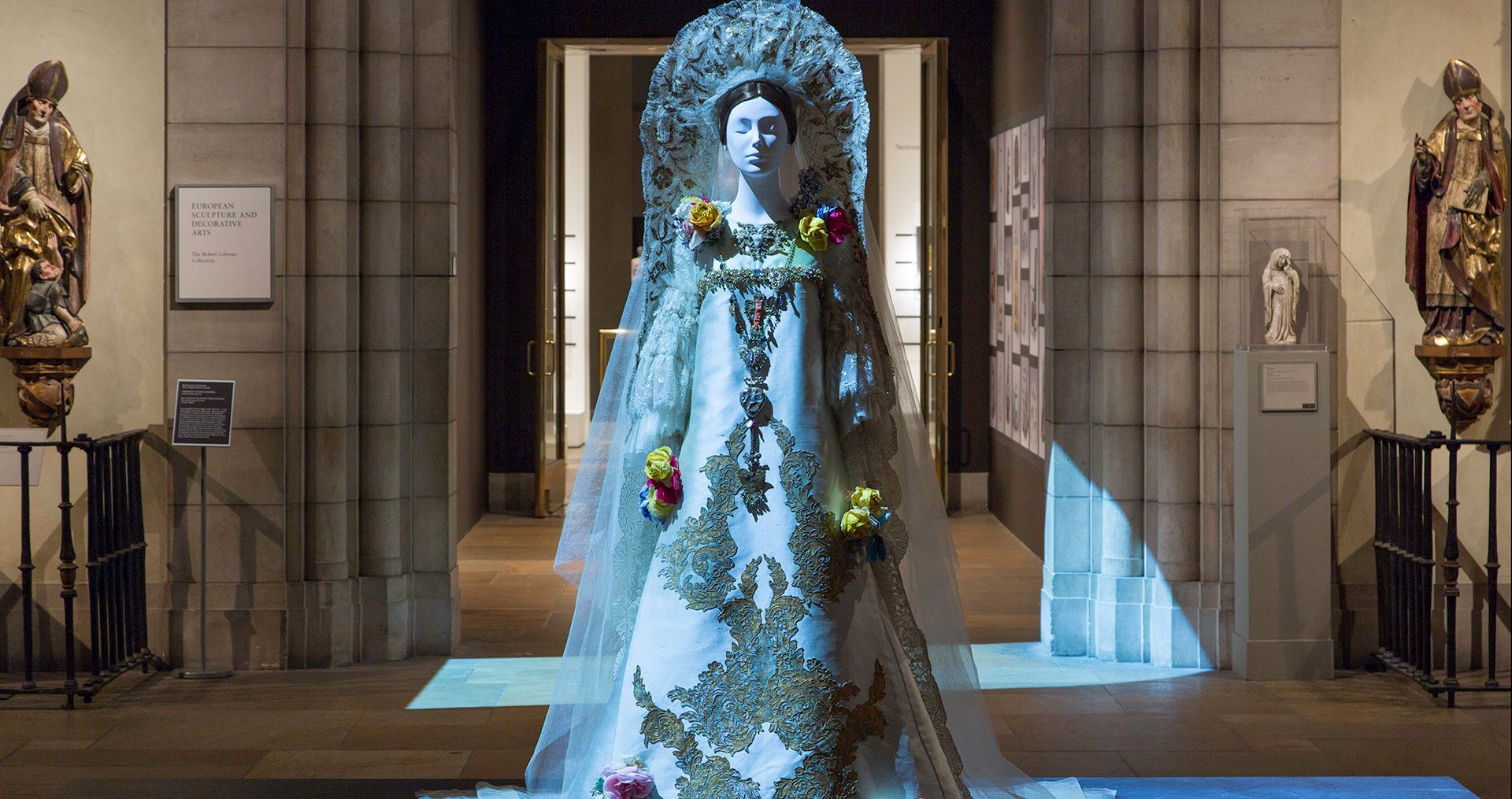 An installation view of the exhibition titled Heavenly Bodies: Fashion and the Catholic Imagination, at The Metropolitan Museum of Art, New York.