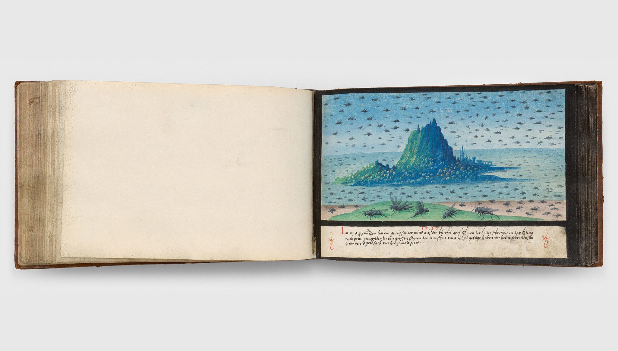 An anonymous work, titled Folio 109, Plague of locusts in Poland, dated 1527, from Wunderzeichenbuch (Book of Miracles), circa 1552