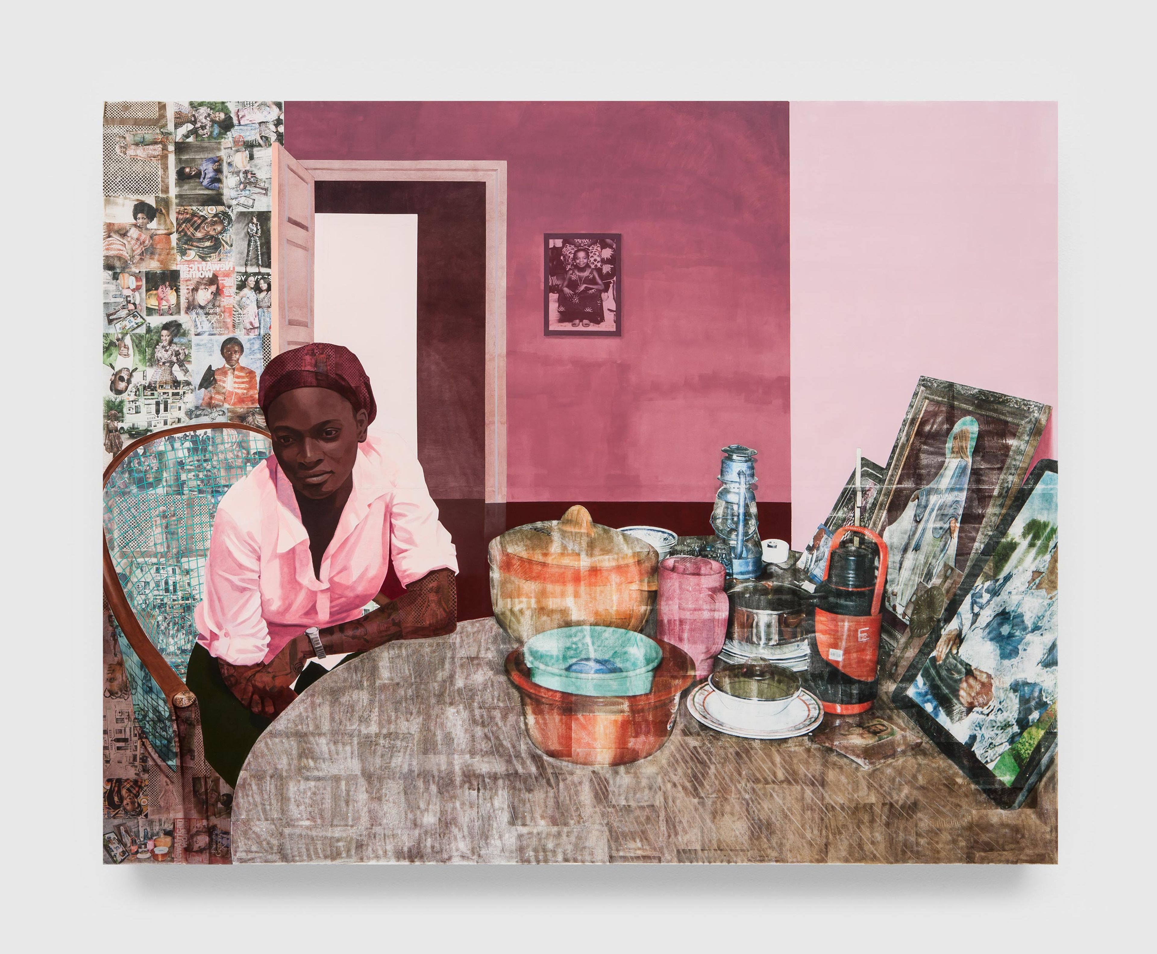 A painting by Njideka Akunyili Crosby titled Mama, Mummy, and Mamma (Predecessors #2), dated 2014.