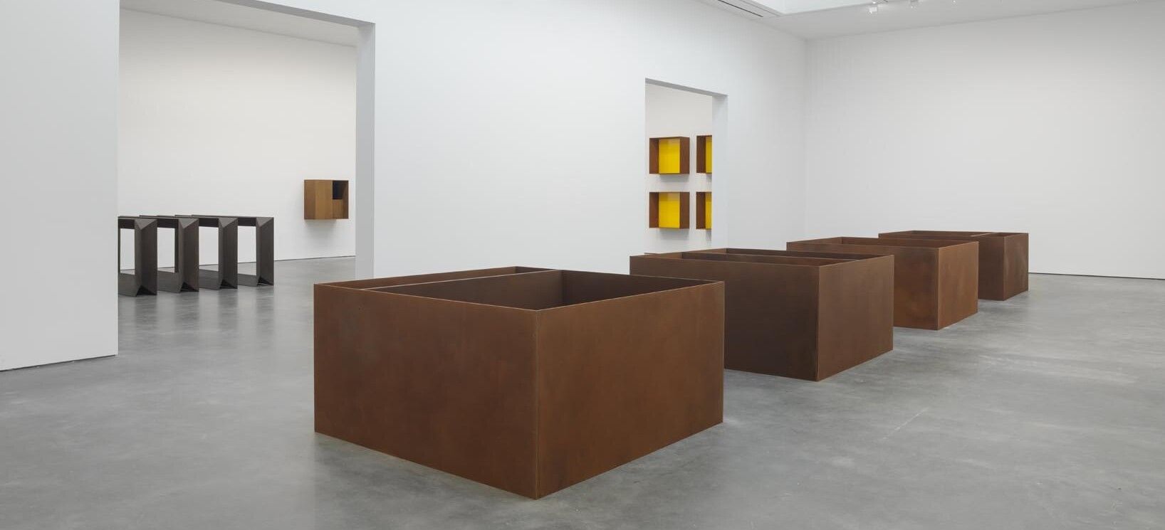 Installation view of the exhibition Donald Judd at David Zwirner in New York, dated 2015.