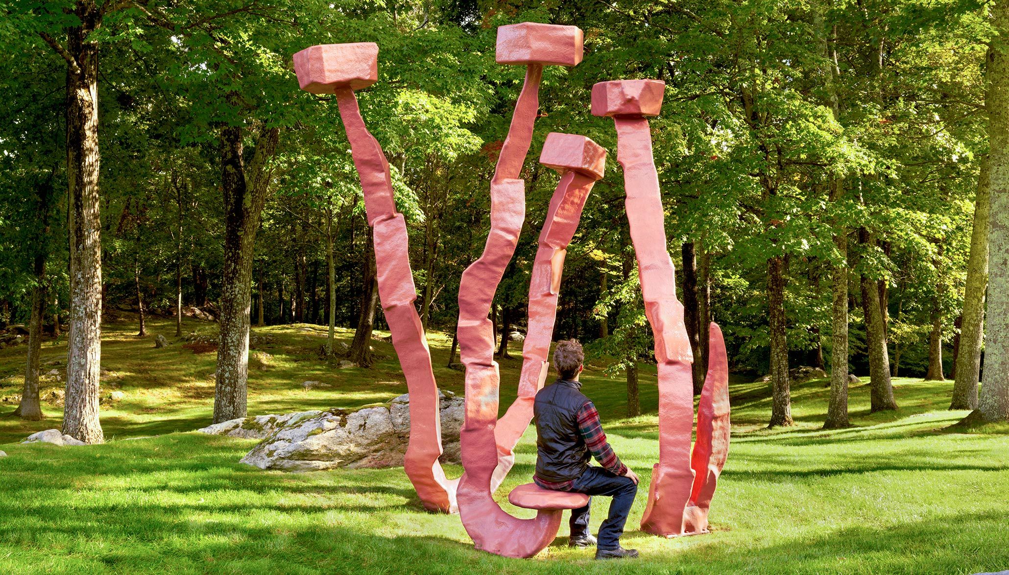 A detail of a sculpture by Franz West, titled Stonehenge, dated 2011.