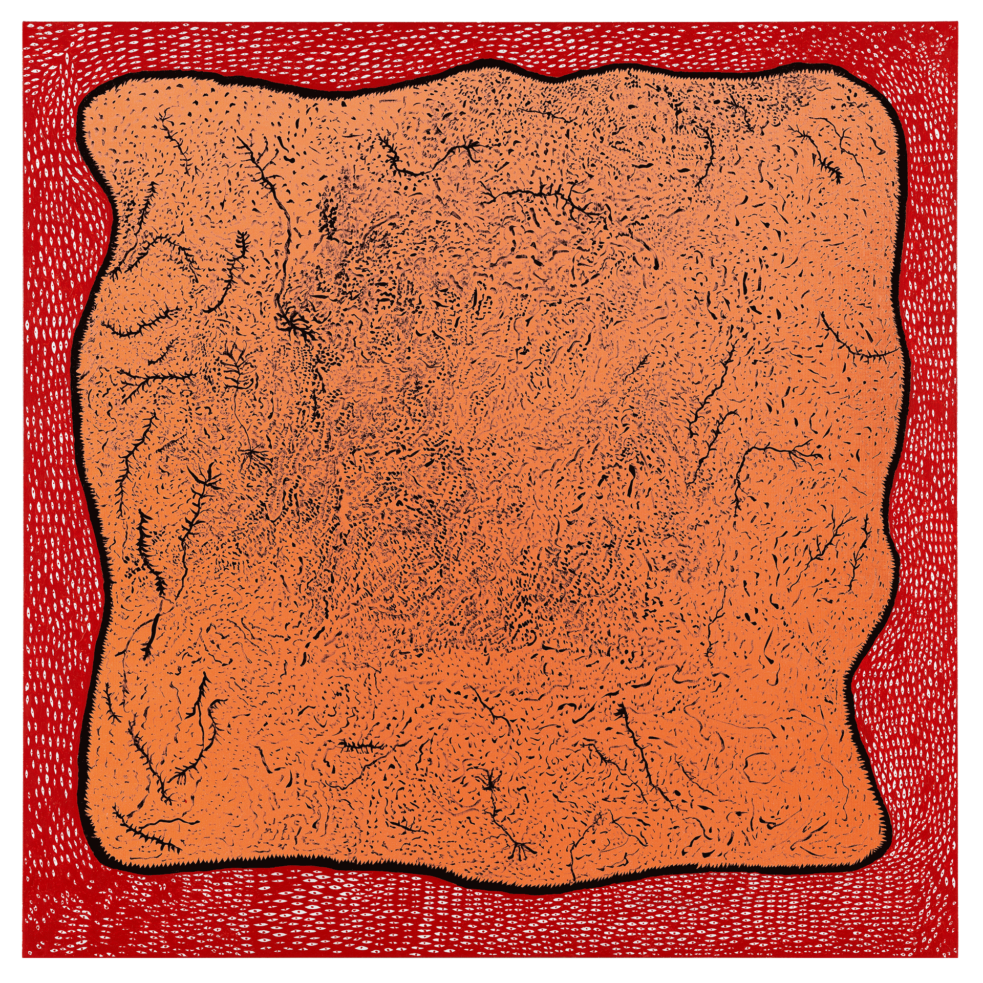 A painting by Yayoi Kusama, titled A Soul is Leaving The Body, dated 2015.