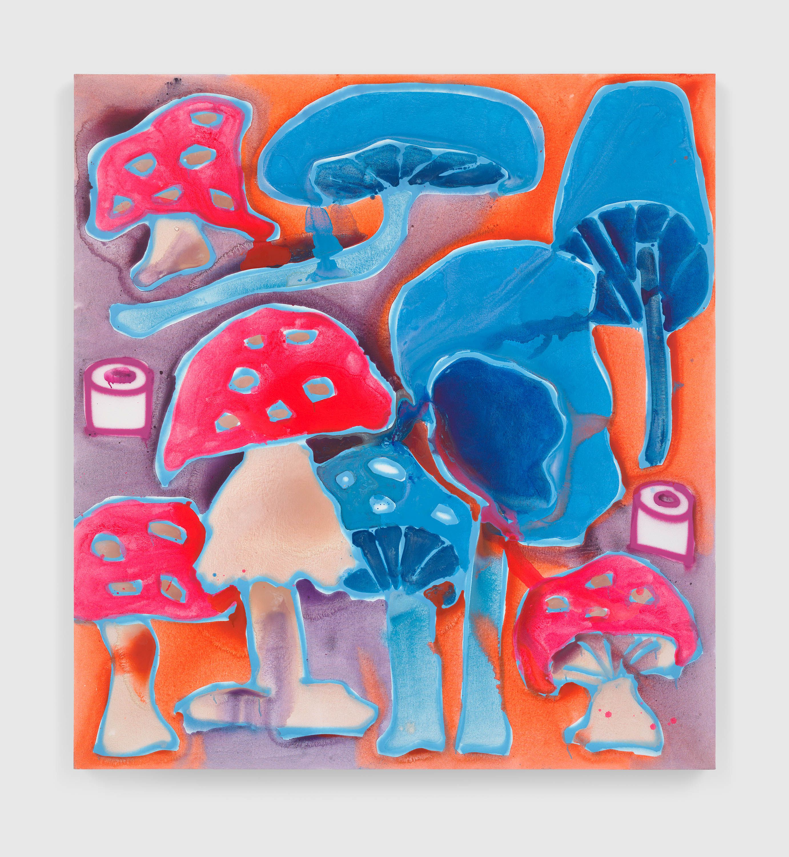 An acrylic and spray paint on canvas artwork by Katherine Bernhardt, titled Trip, dated 2022.