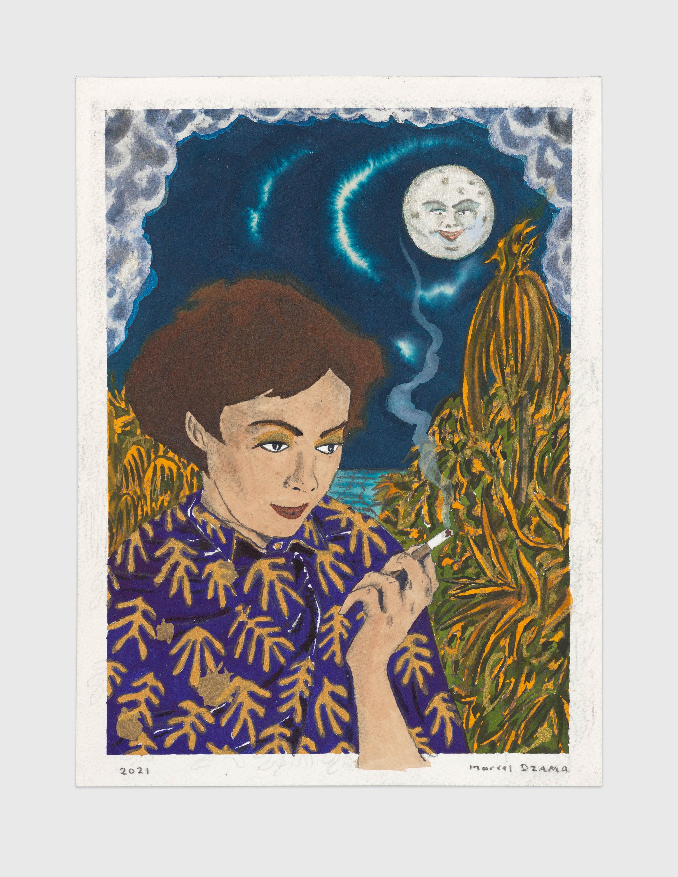 A mixed media artwork by Marcel Dzama, titled No light, but rather darkness visible, dated 2021.