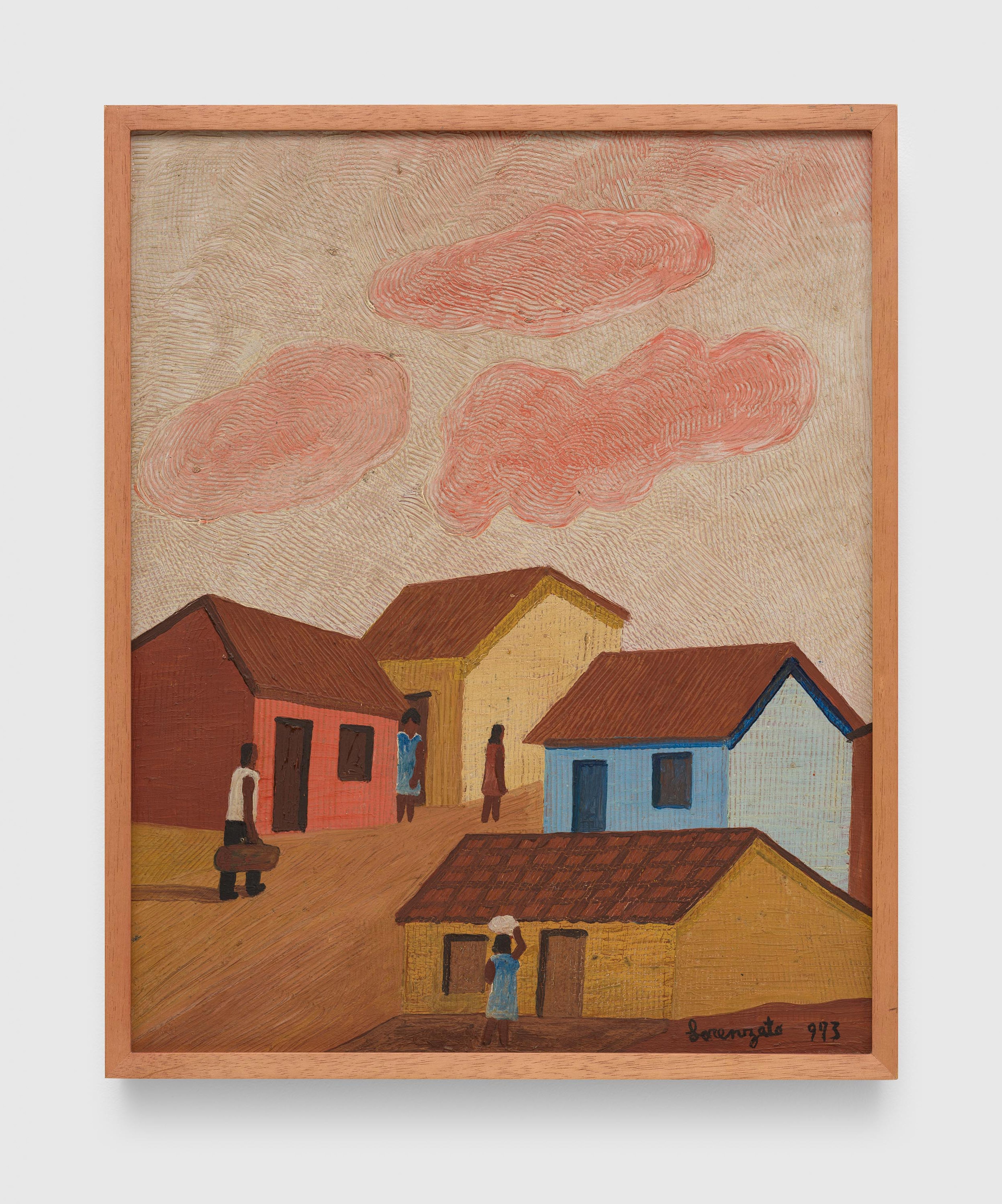 A painting by Amadeo Luciano Lorenzato, titled Casario com nuvens cor de rosa, dated 1973.