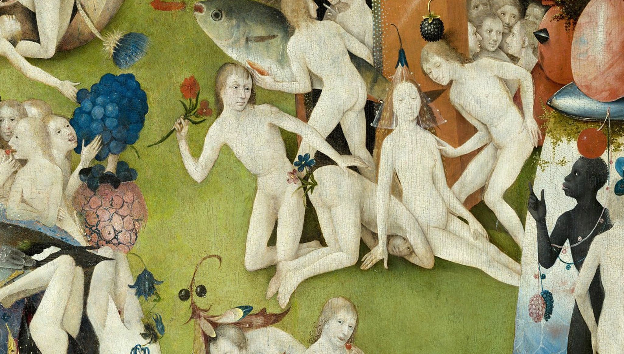 A detail of an artwork by Hieronymus Bosch, titled  The Garden of Earthly Delights,1490–1500