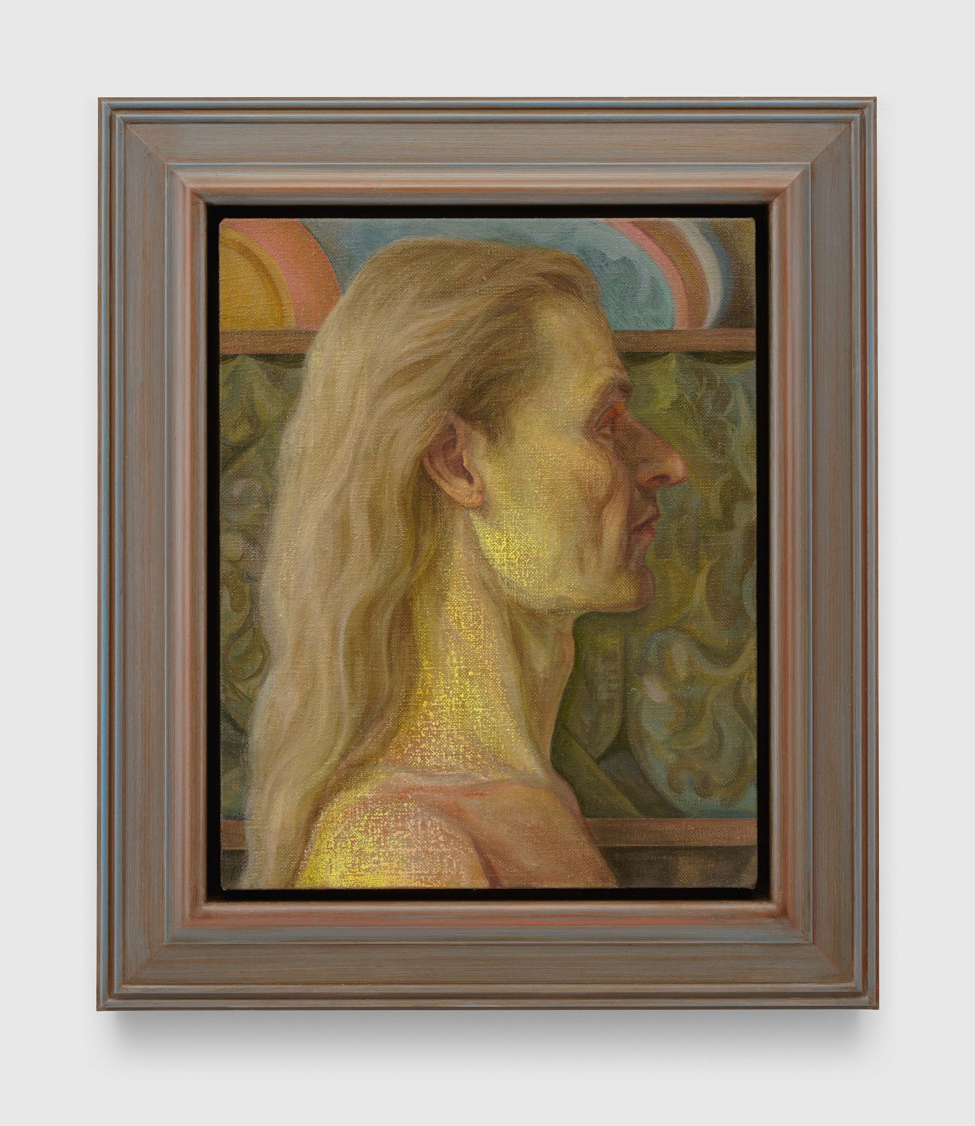 A painting by Steven Shearer, titled The Moody Muse, dated 2025.