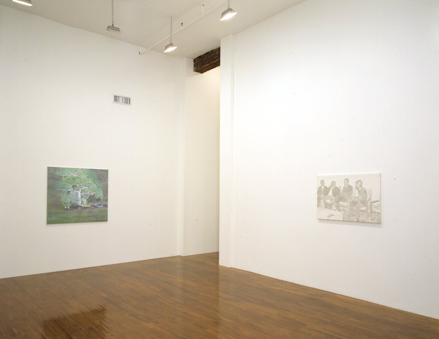 An installation view of the exhibition Luc Tuymans: Mwana Kitoko: Beautiful White Man, at David Zwirner New York, dated 2000.