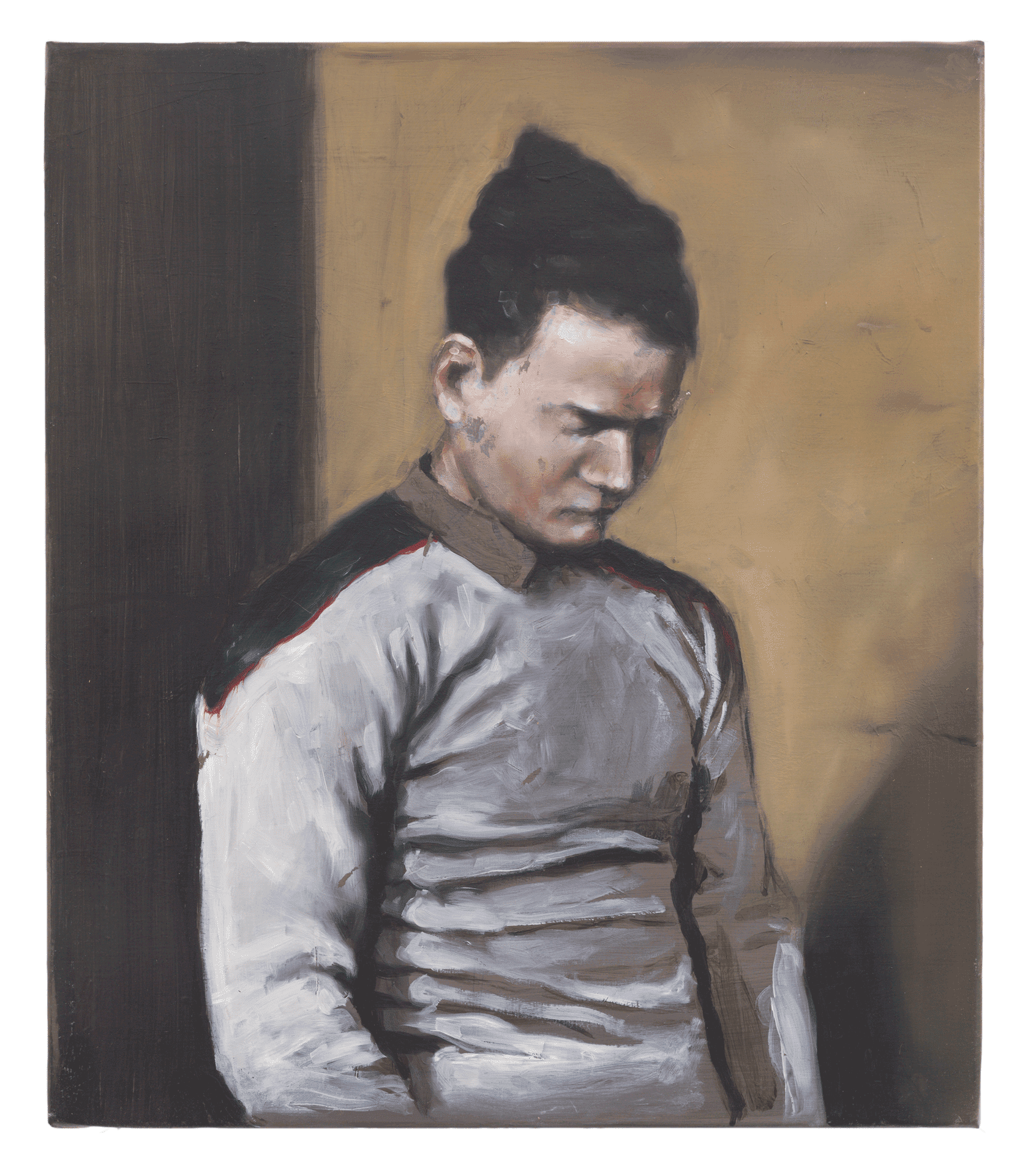 A painting by Michael Borremans, titled The Soil, dated 2002.