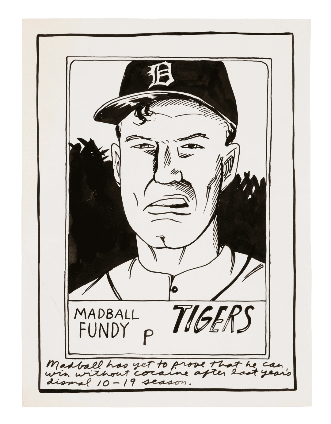 A drawing by Raymond Pettibon titled No Title (Madball Fundy P...), dated 1986.