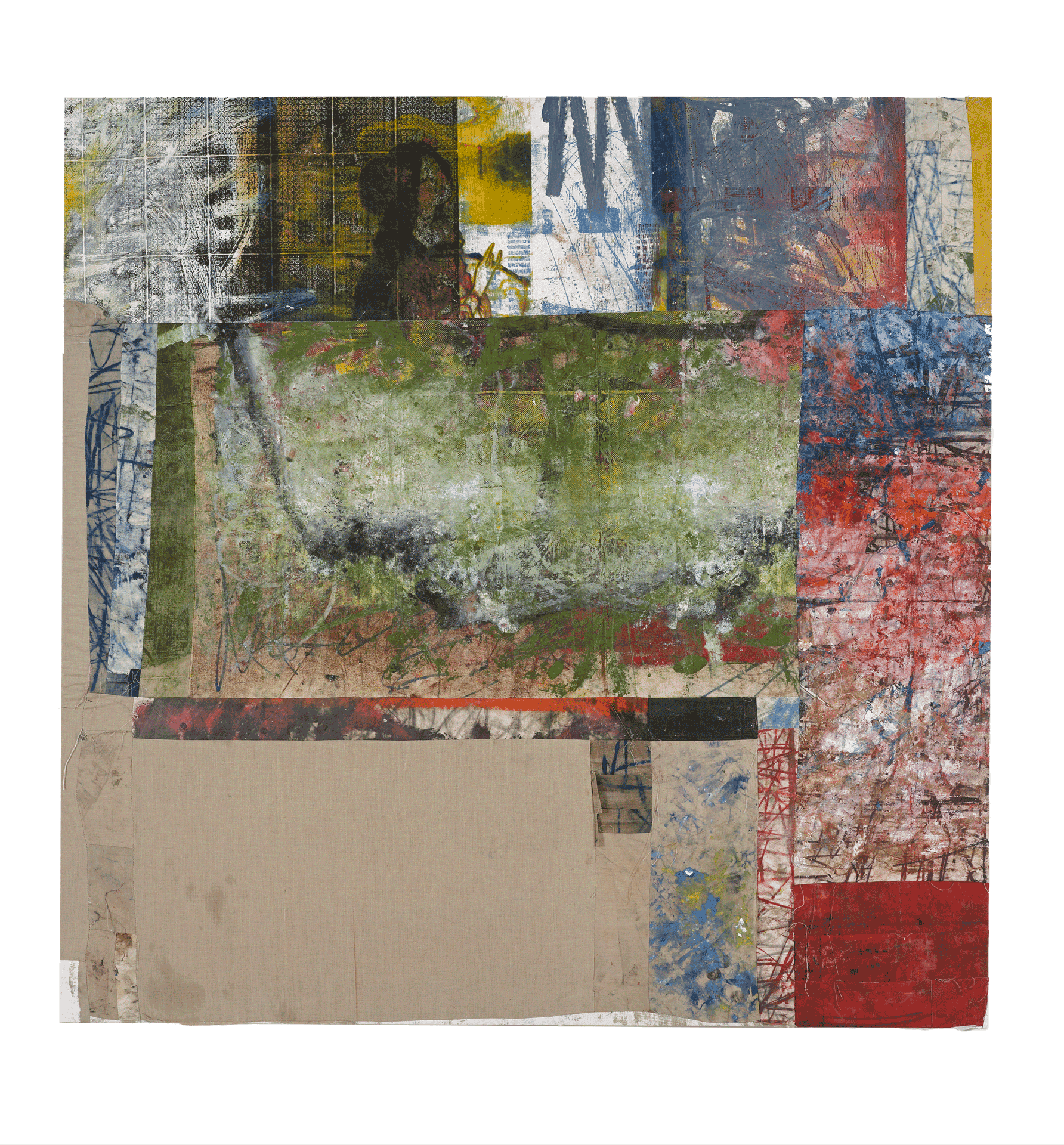 A painting by Oscar Murillo, titled pork, oriental, tea, dated 2014 to 2015.
