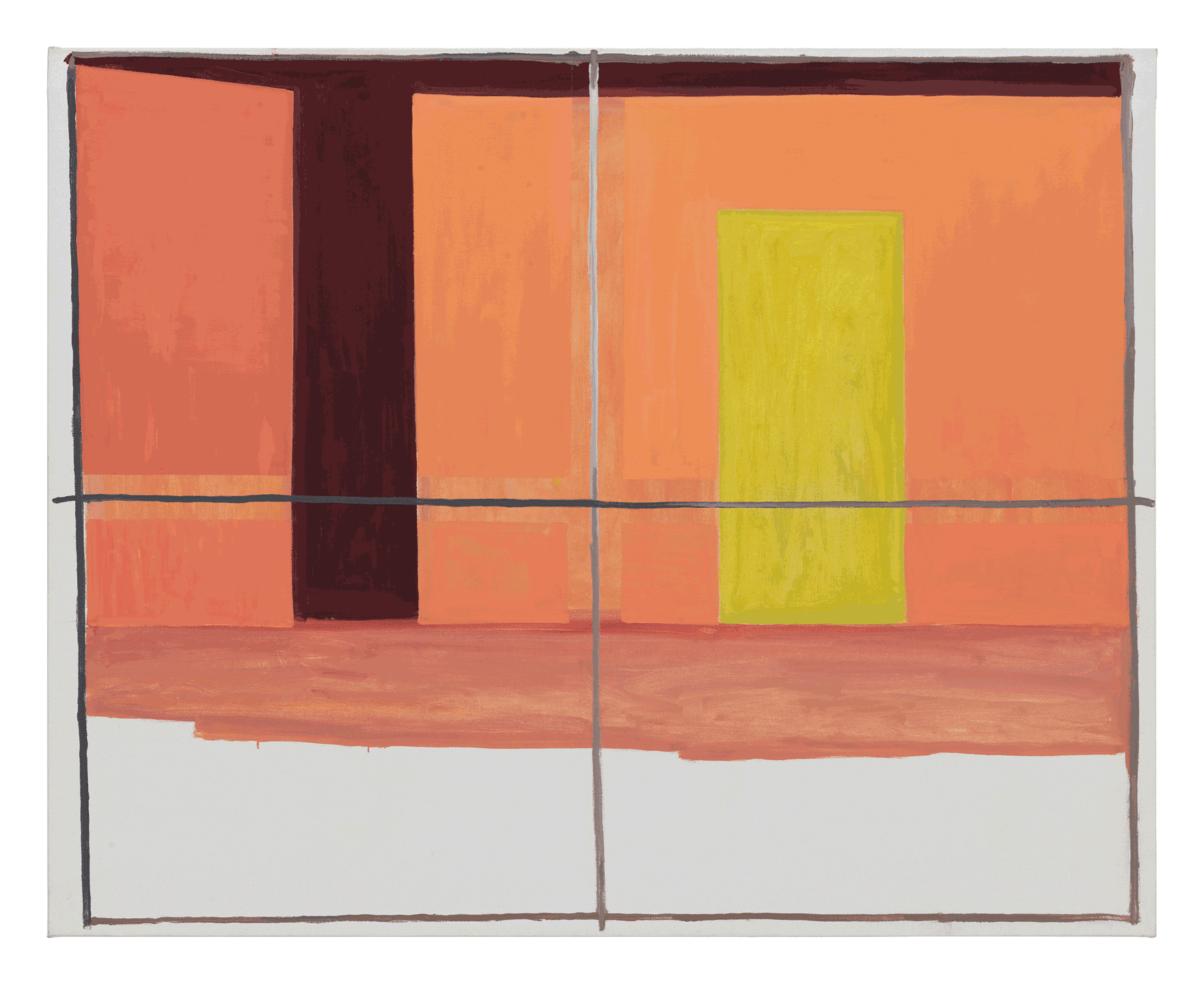 An oil painting on canvas by Raoul De Keyser, titled Surplace nr. 4, dated 2002.