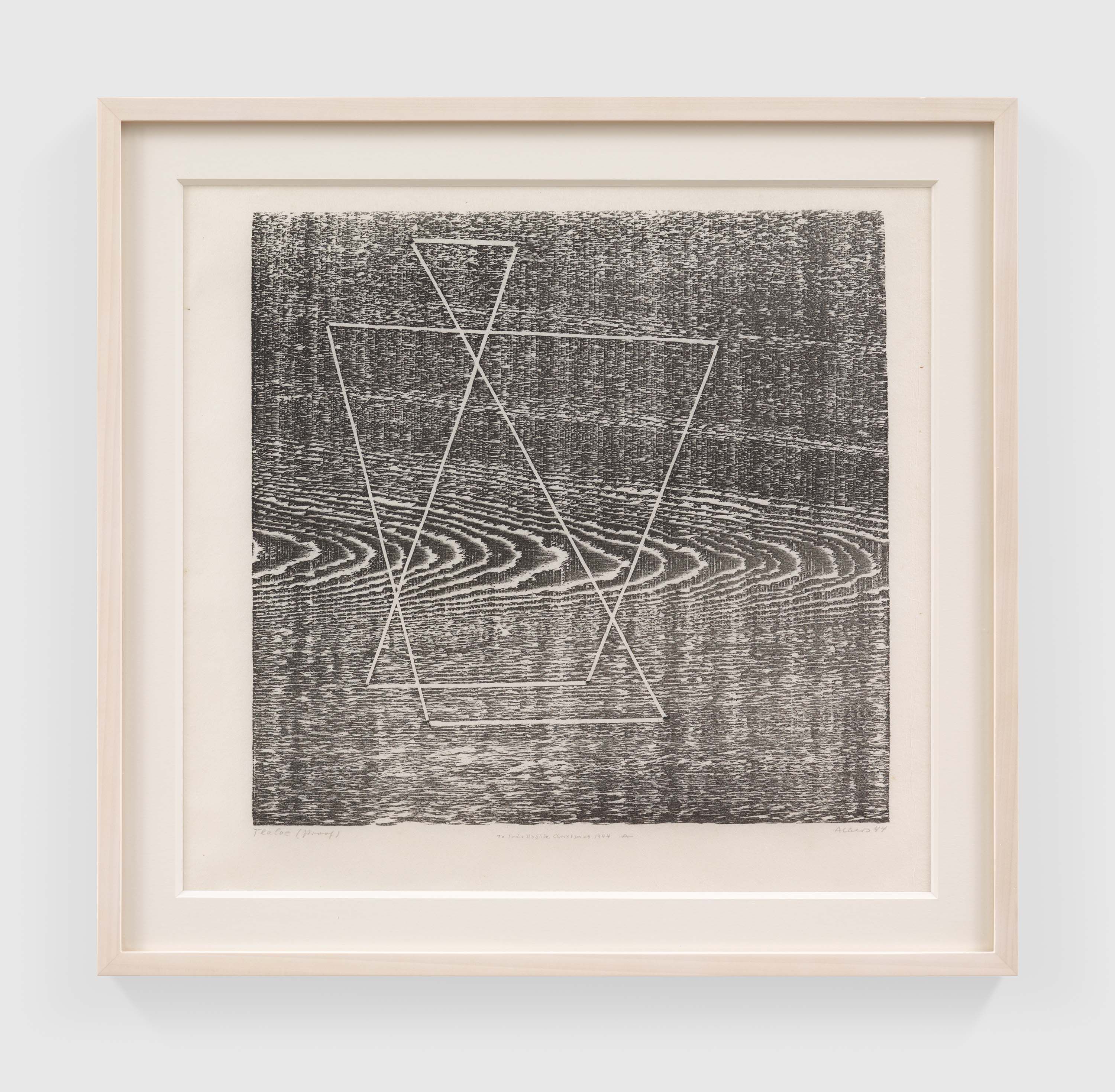 A print by Josef Albers, titled Tlaloc, dated 1944.