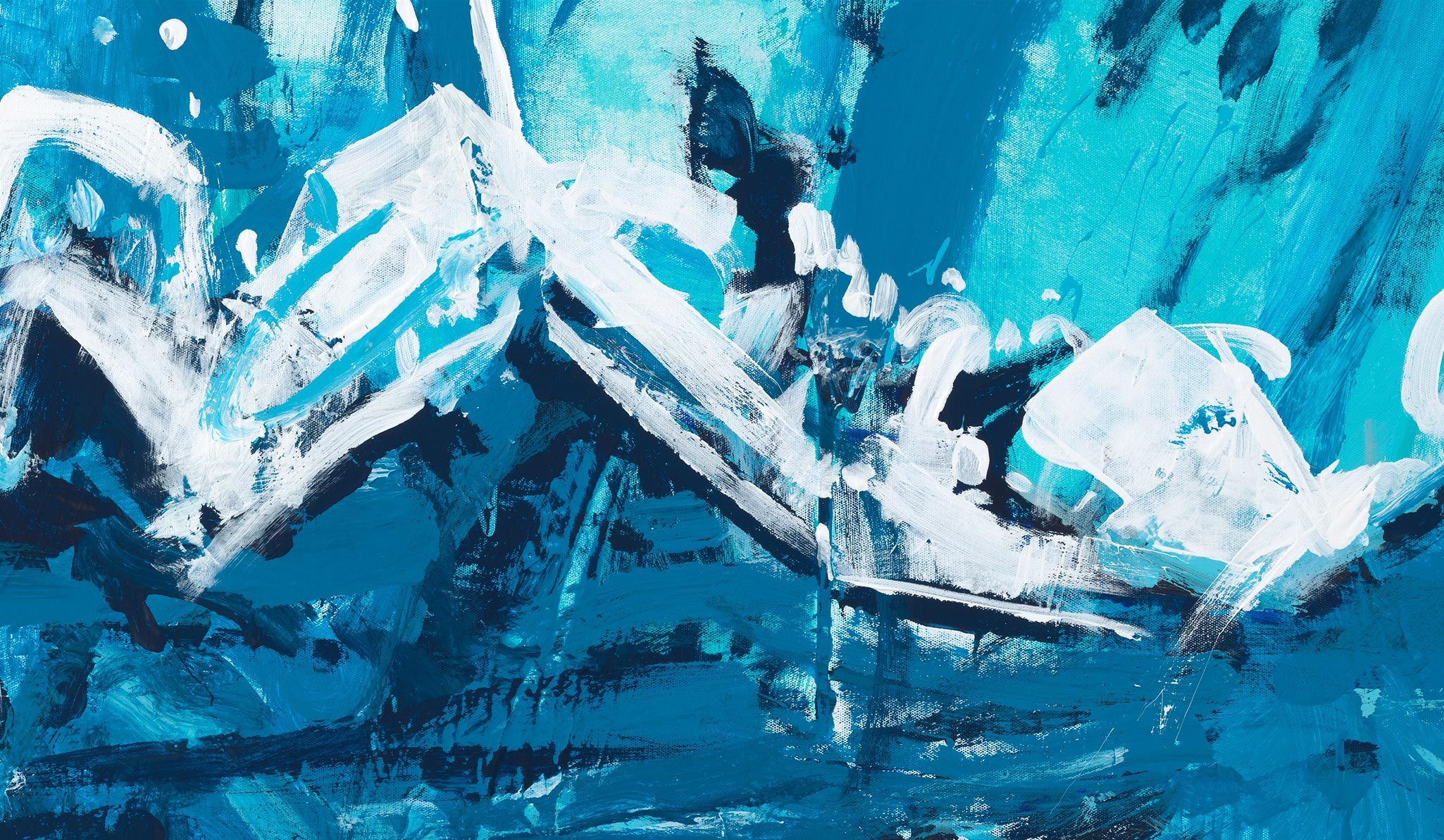 A detail from a painting by Cy Gavin, titled Untitled (Wave, blue), dated 2021