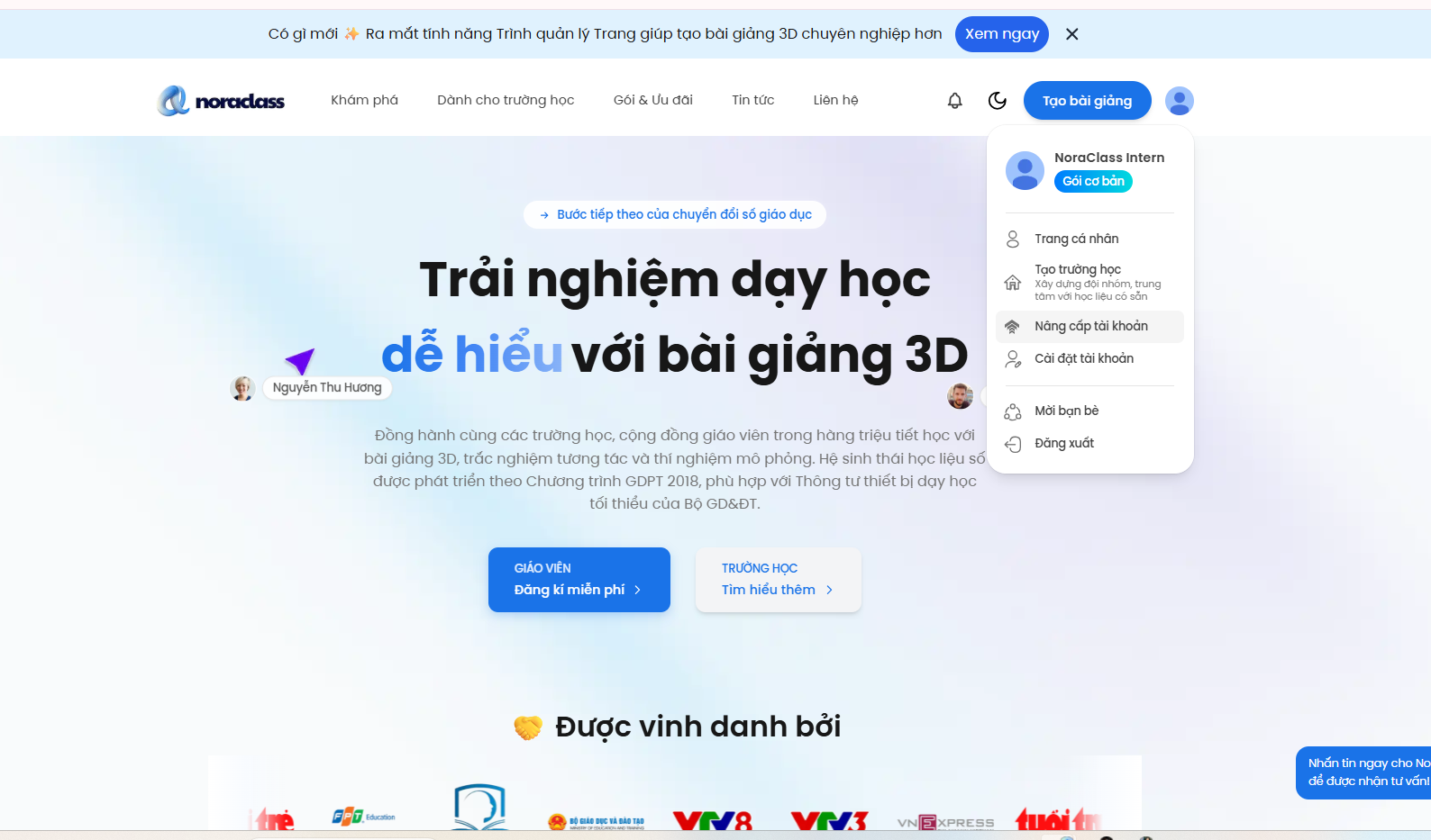 Cách kích hoạt mã nâng cấp tài khoản NoraClass và truy cập toàn bộ tính năng 3D