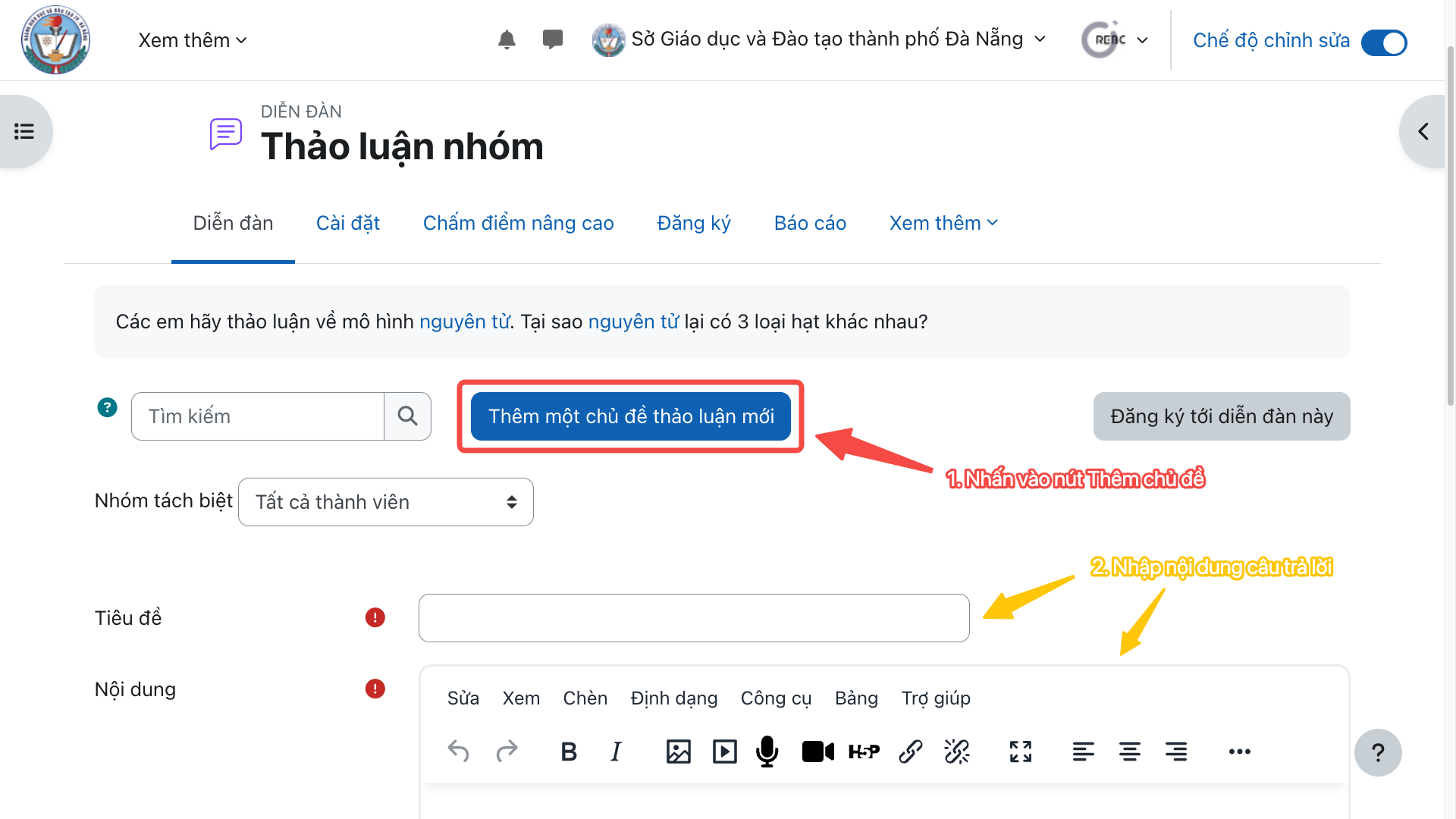 Hướng dẫn tạo thảo luận trong khóa học trên LMS