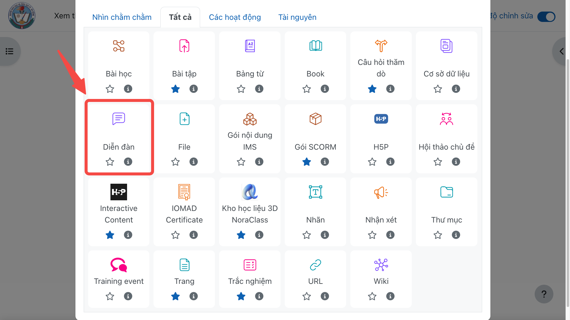 Hướng dẫn tạo thảo luận trong khóa học trên LMS