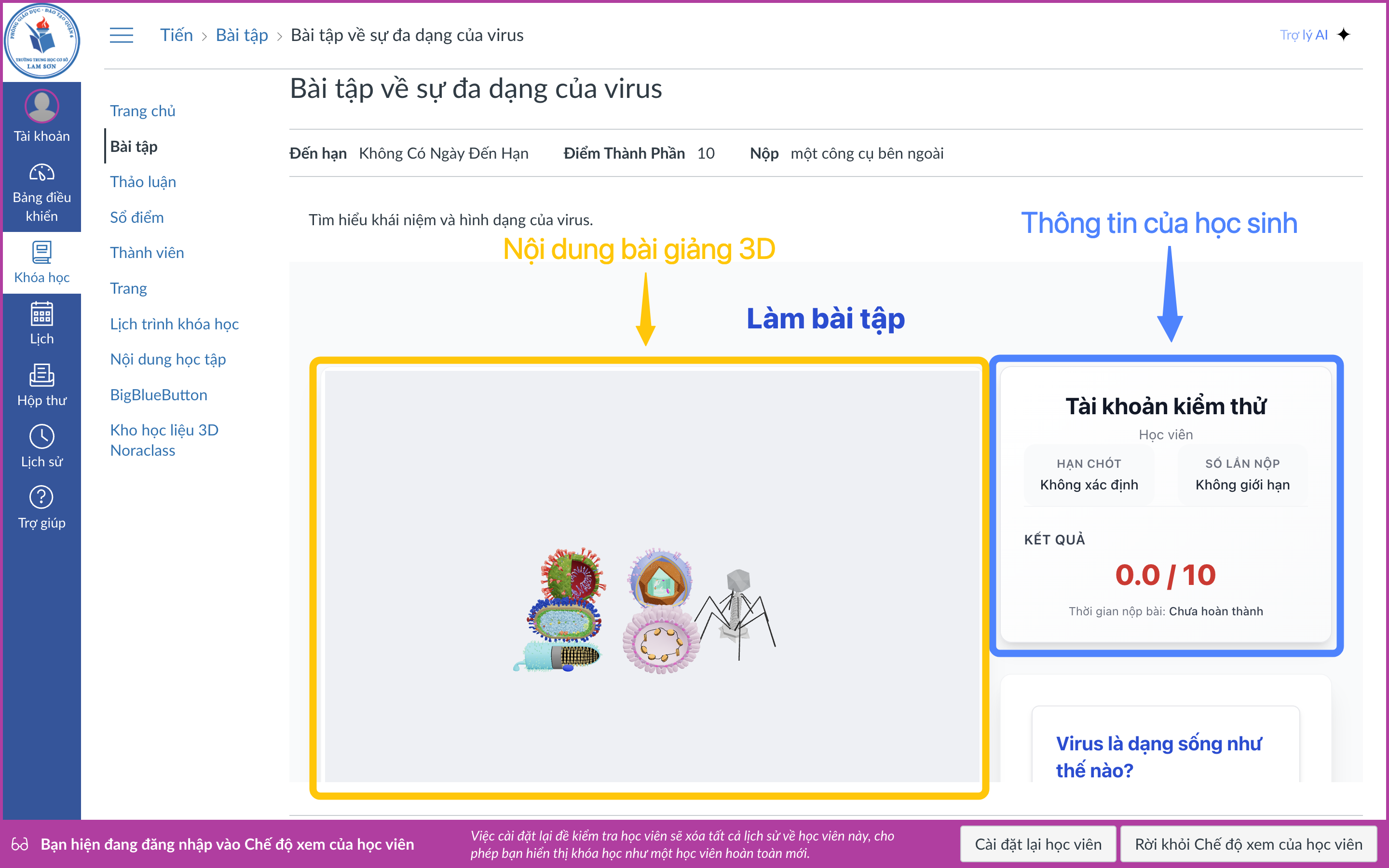 📖 Hướng dẫn giao bài tập trong bài giảng 3D cho học sinh