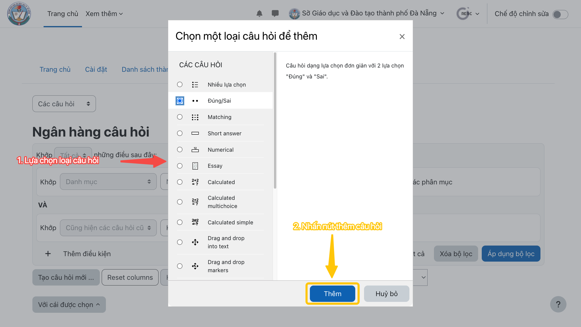 Hướng dẫn xây dựng và quản lý ngân hàng câu hỏi trên LMS