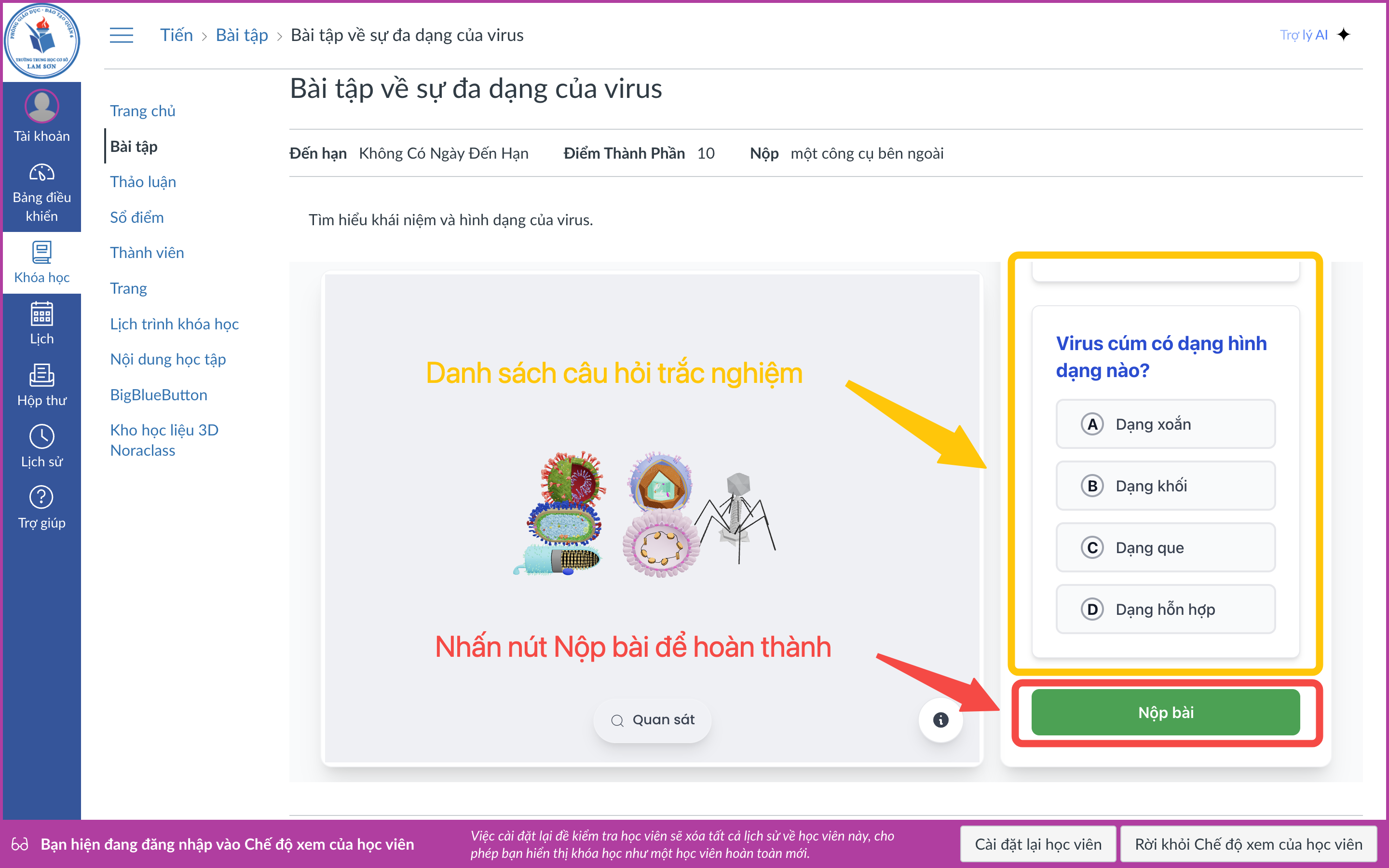📖 Hướng dẫn giao bài tập trong bài giảng 3D cho học sinh