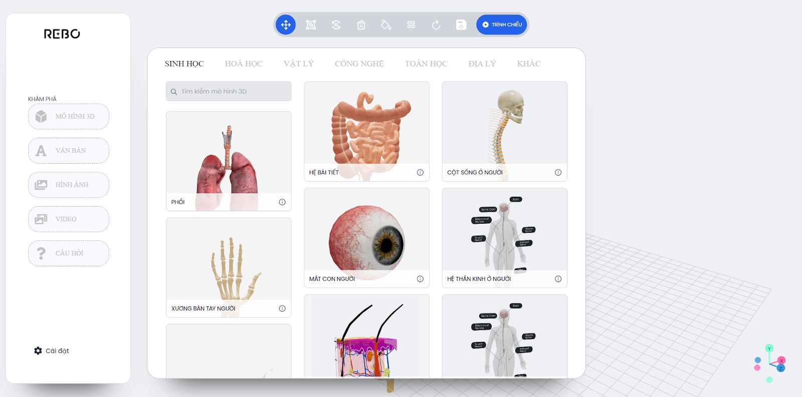 Kho học liệu mô hình 3D trong phần mềm Noraclass