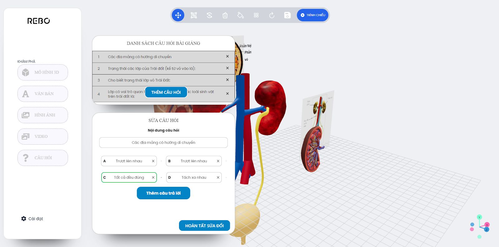 Tạo câu hỏi trắc nghiệm với bài giảng 3D