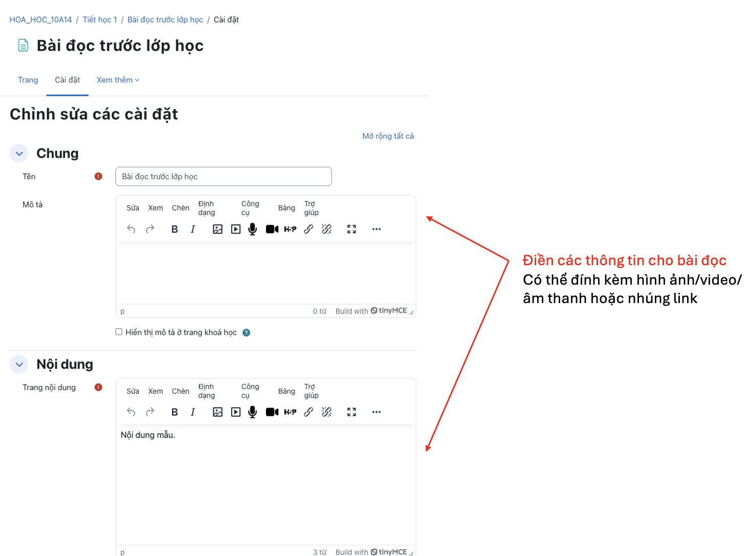Hướng dẫn tạo bài đọc trong khóa học trên LMS