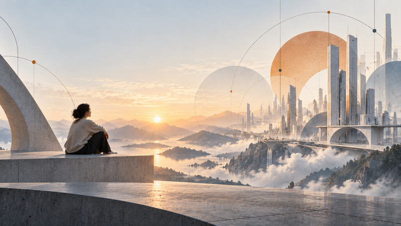Contemplative Dawn Over a Futuristic City