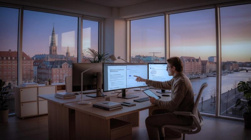 Person in the office looking at the computer screen