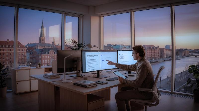 Person in the office looking at the computer screen