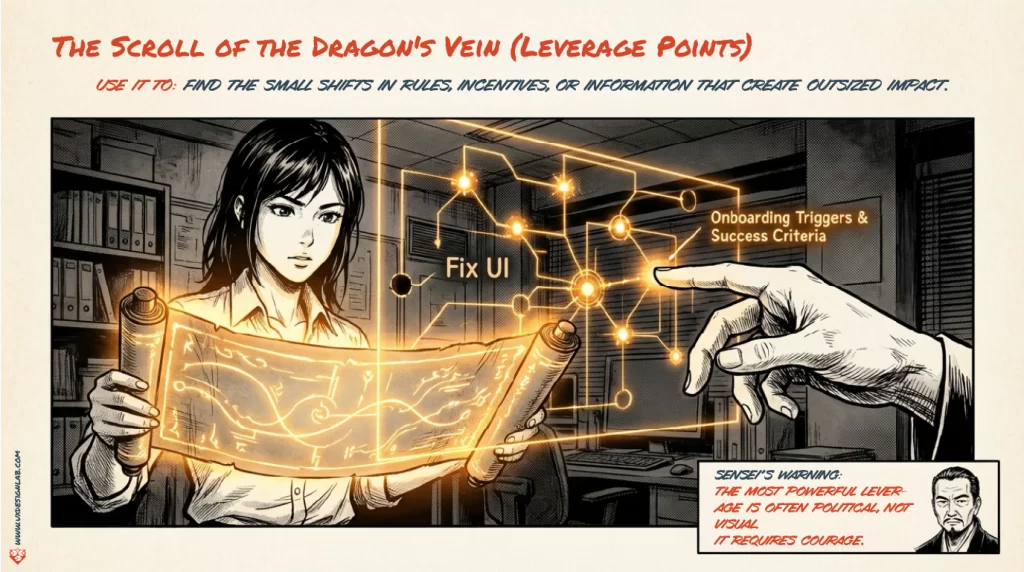 The Scroll of the Dragon's Vein: A leverage point map identifying critical nodes like 