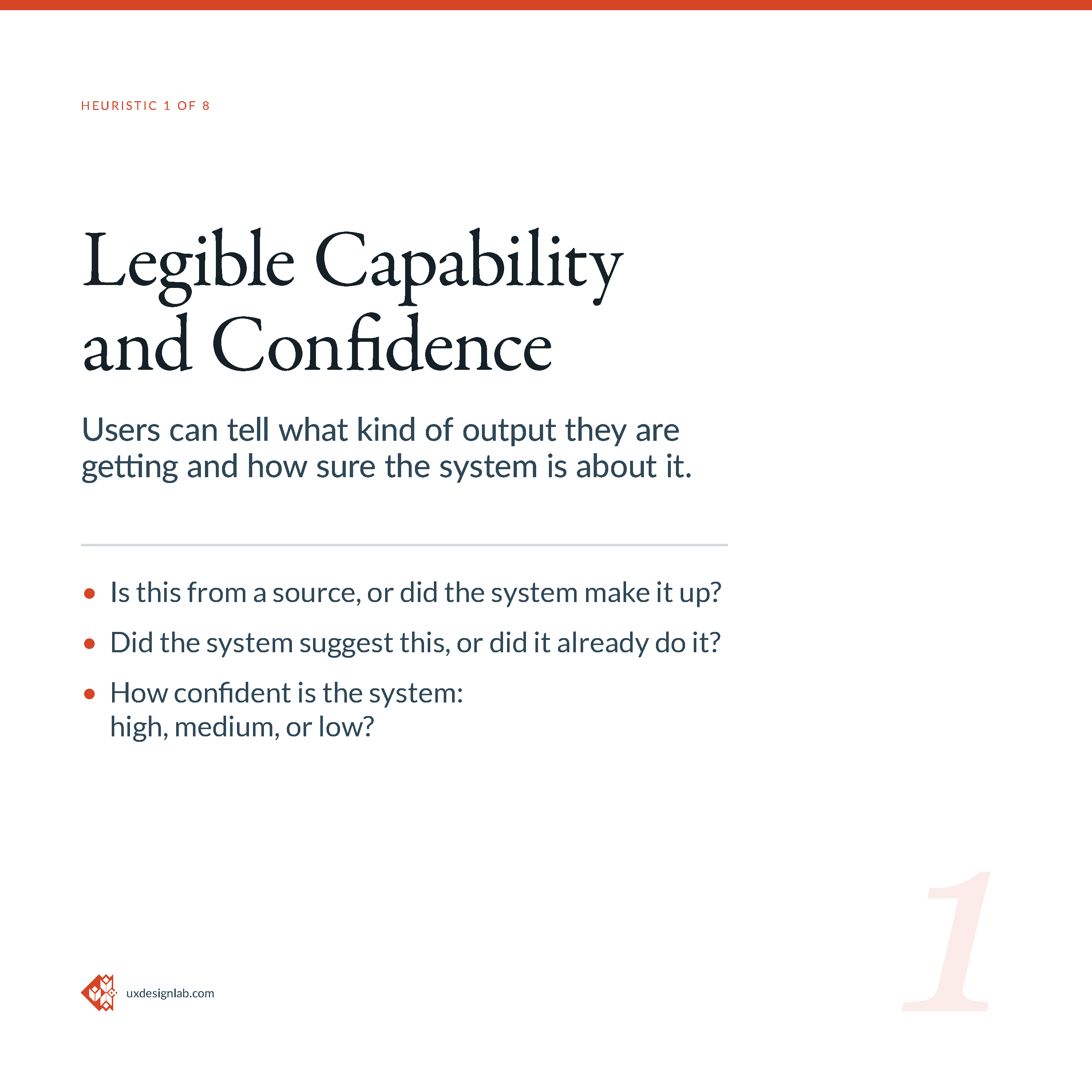 Heuristic 1-Legible Capability and Confidence