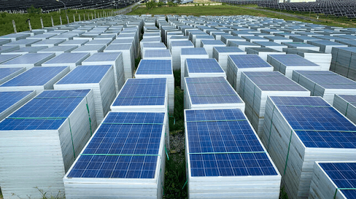 stacks of used solar panels